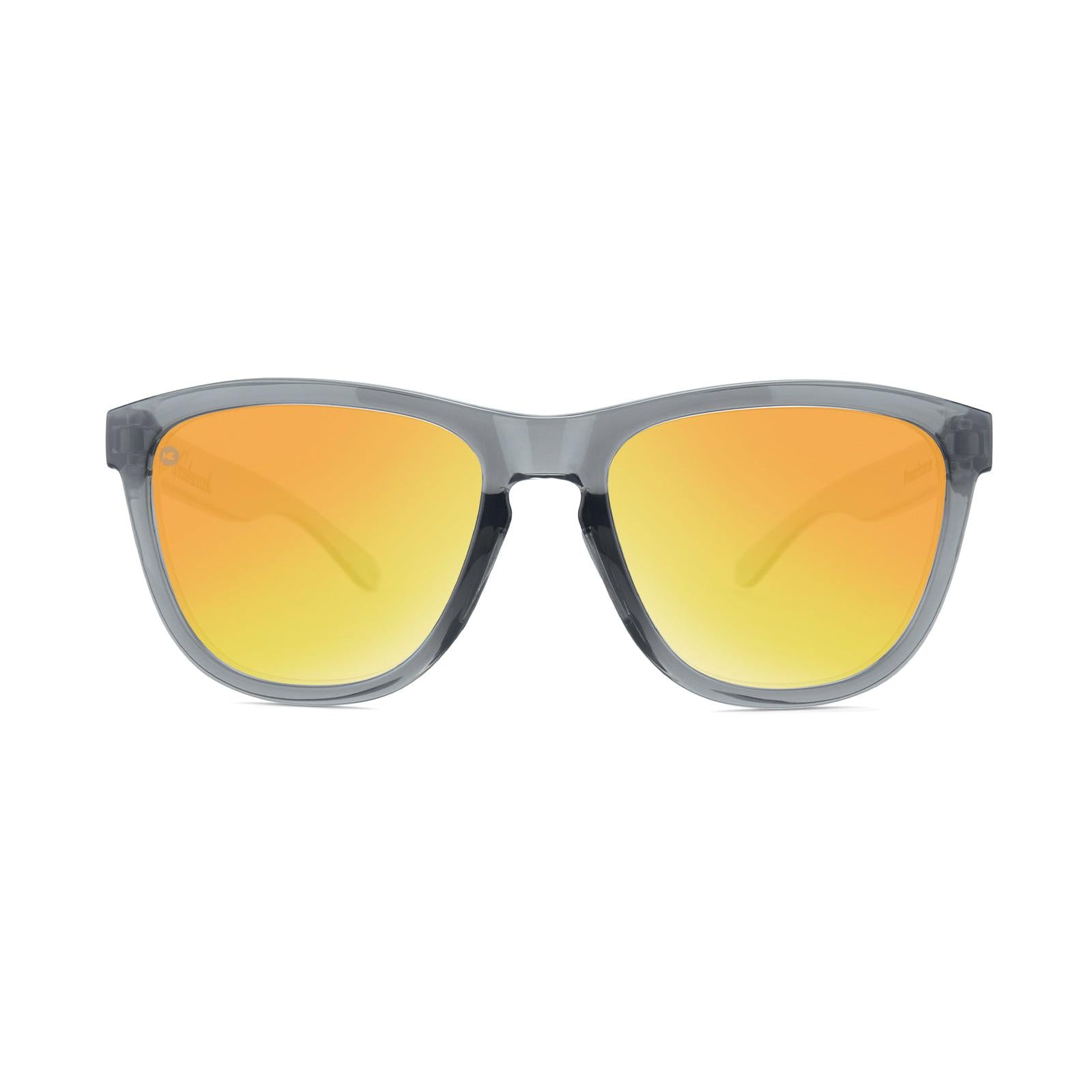 Sport Sunglasses with Clear Grey Frame and Polarized Orange Sunset Lenses, Front