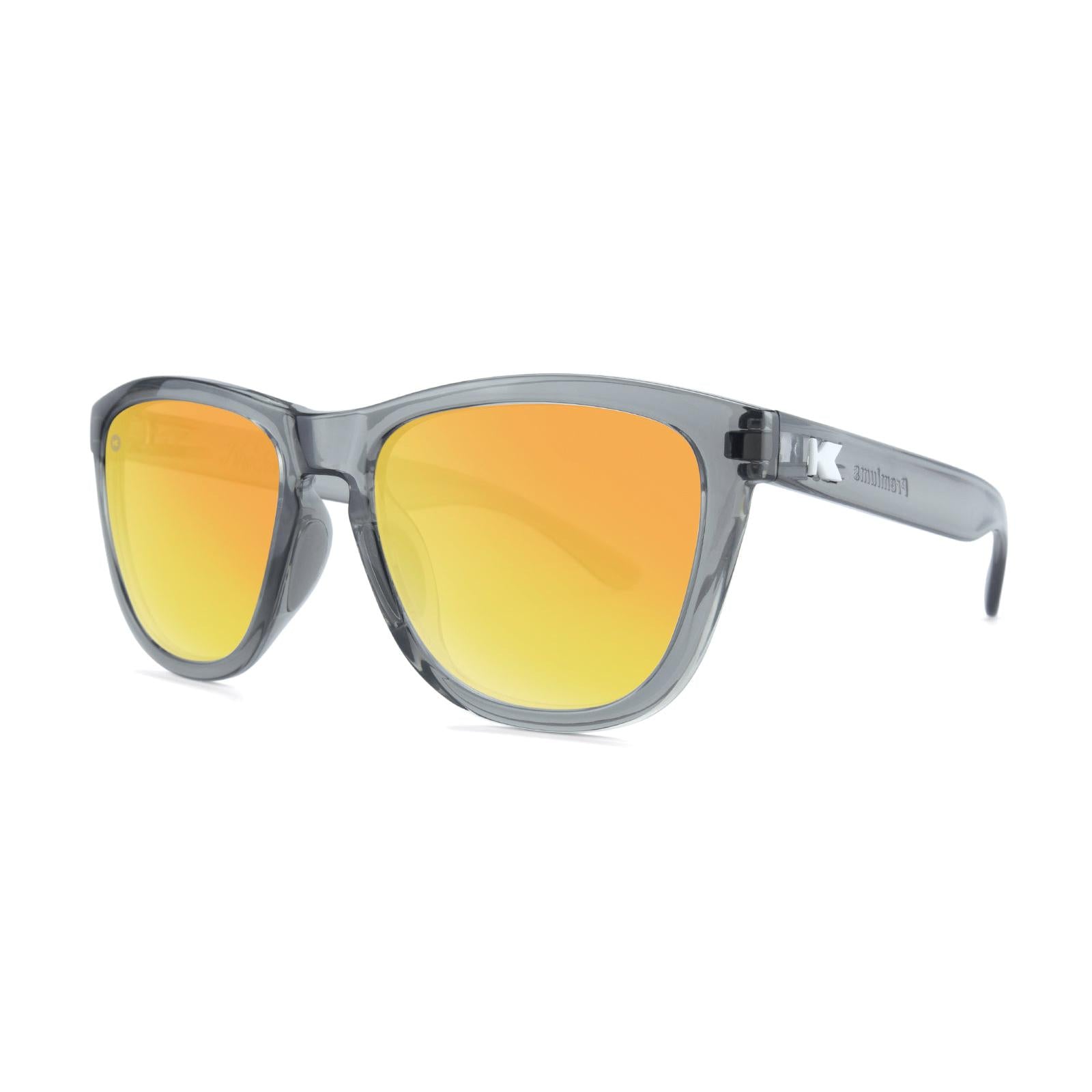 Sport Sunglasses with Clear Grey Frame and Polarized Orange Sunset Lenses, Threequarter