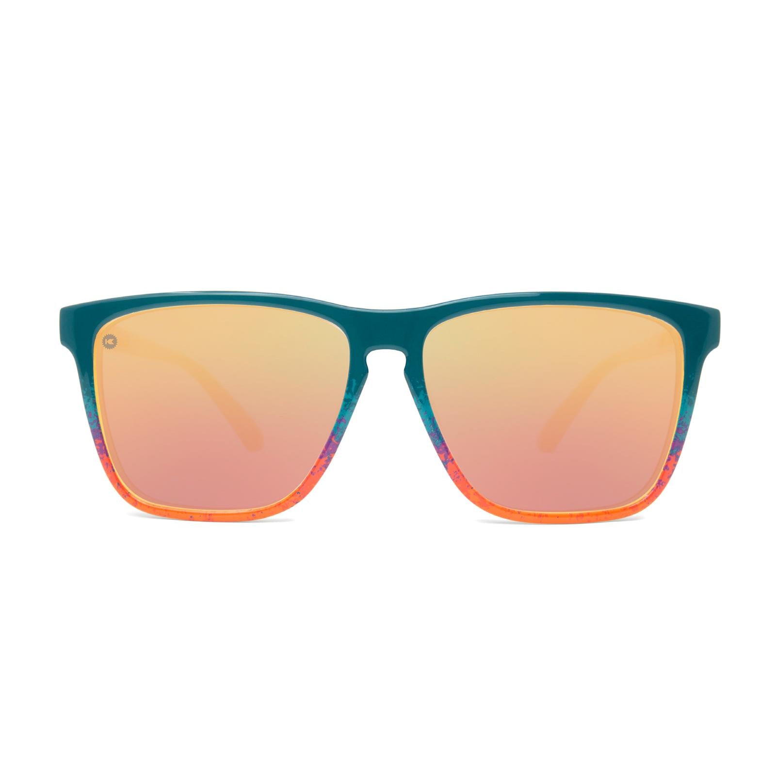 Sunglasses with Speckled Sunset Frames and Polarized Rose Gold Lenses. Front