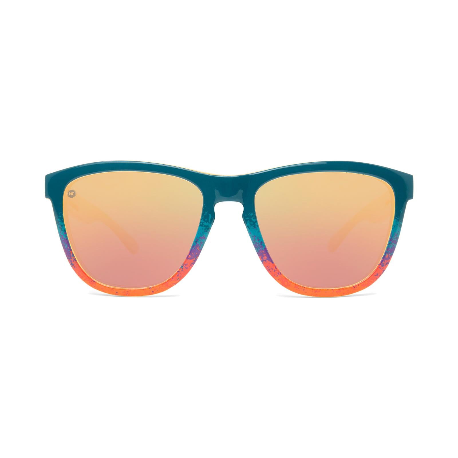 Sunglasses with Speckled Sunset Frames and Polarized Rose Gold Lenses. Front
