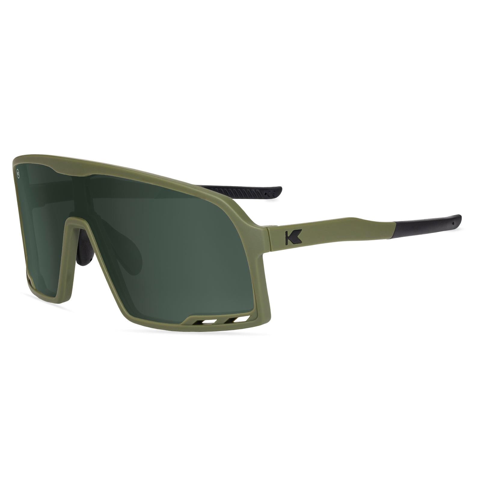 Knockaround Sport Sunglasses with Army Green Frames and Aviator Green Lenses, Flyover