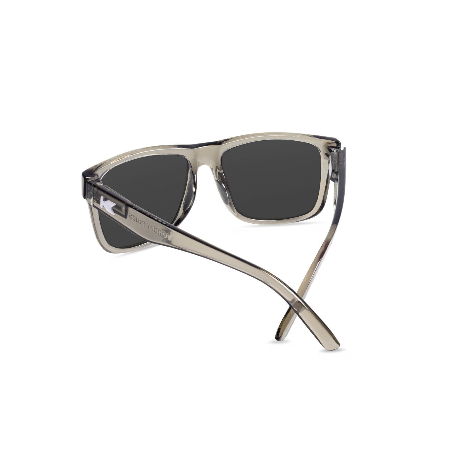 Sunglasses with Clear Grey Frames and Polarized Red Sunset Lenses, Back