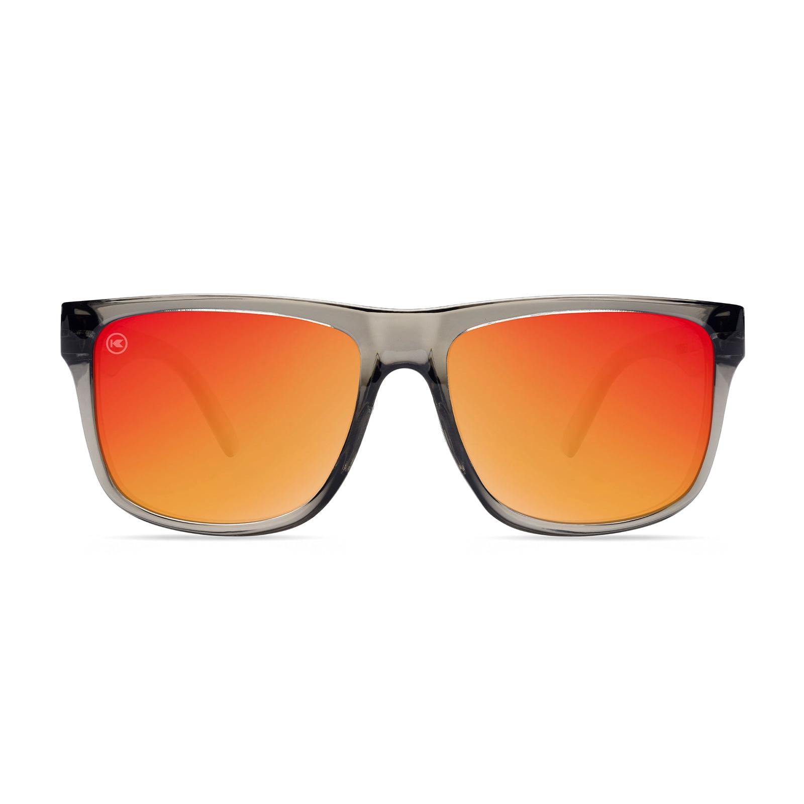 Sunglasses with Clear Grey Frames and Polarized Red Sunset Lenses, Front