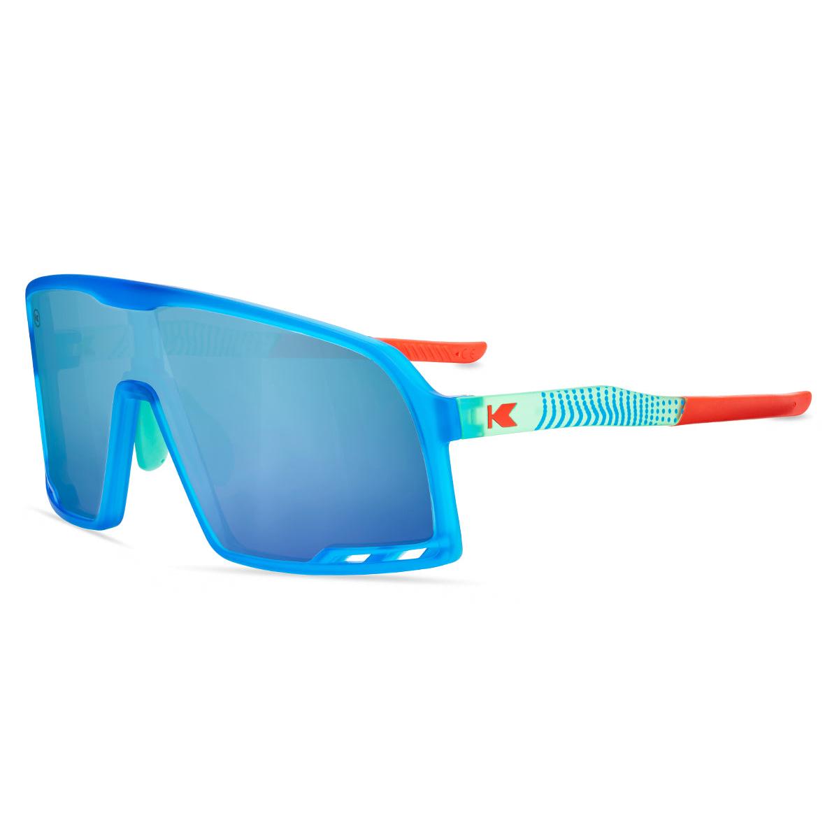 Sport Sunglasses with Blue Rubberized Frames and Polarized Aqua Lenses, Flyover