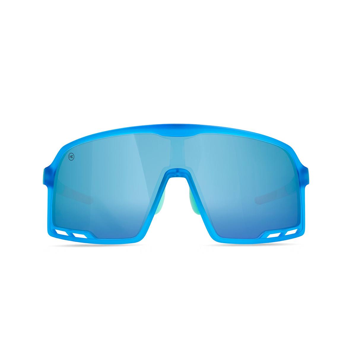 Sport Sunglasses with Blue Rubberized Frames and Polarized Aqua Lenses, Front
