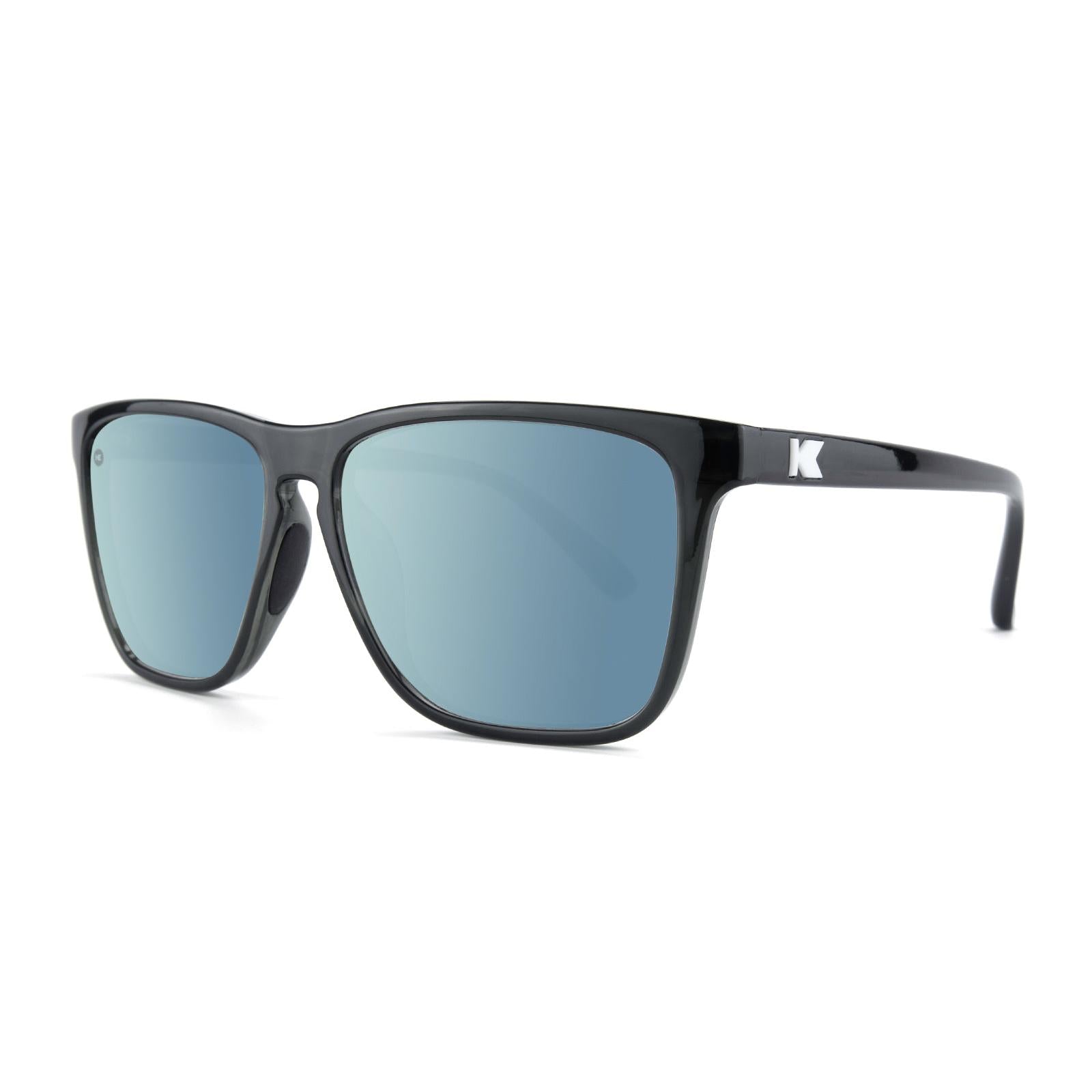 Sport Sunglasses with Jelly Black Frame and Polarized Sky Blue Lenses, Threequarter