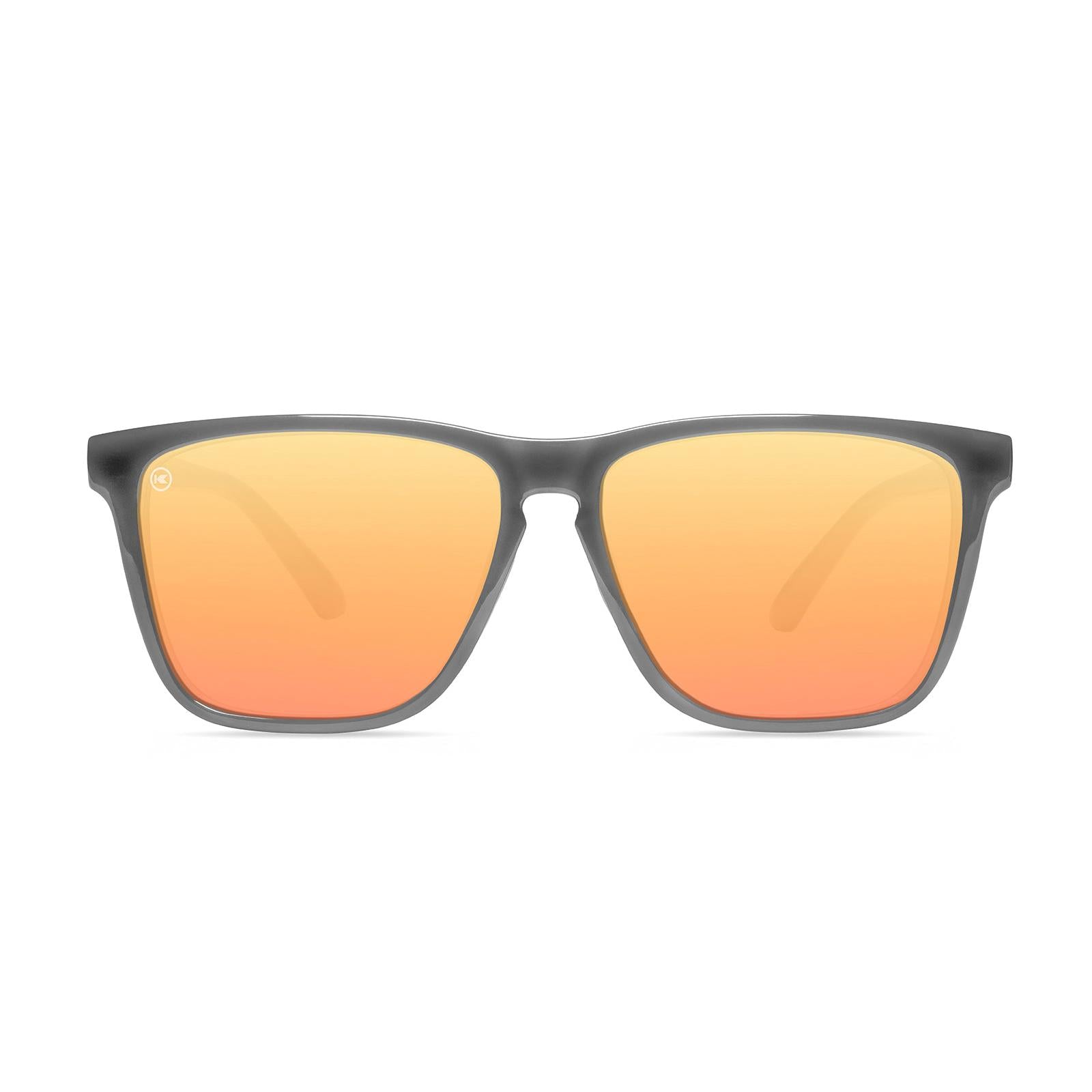 Sunglasses with Grey Frames and Polarized Peach Lenses, Front