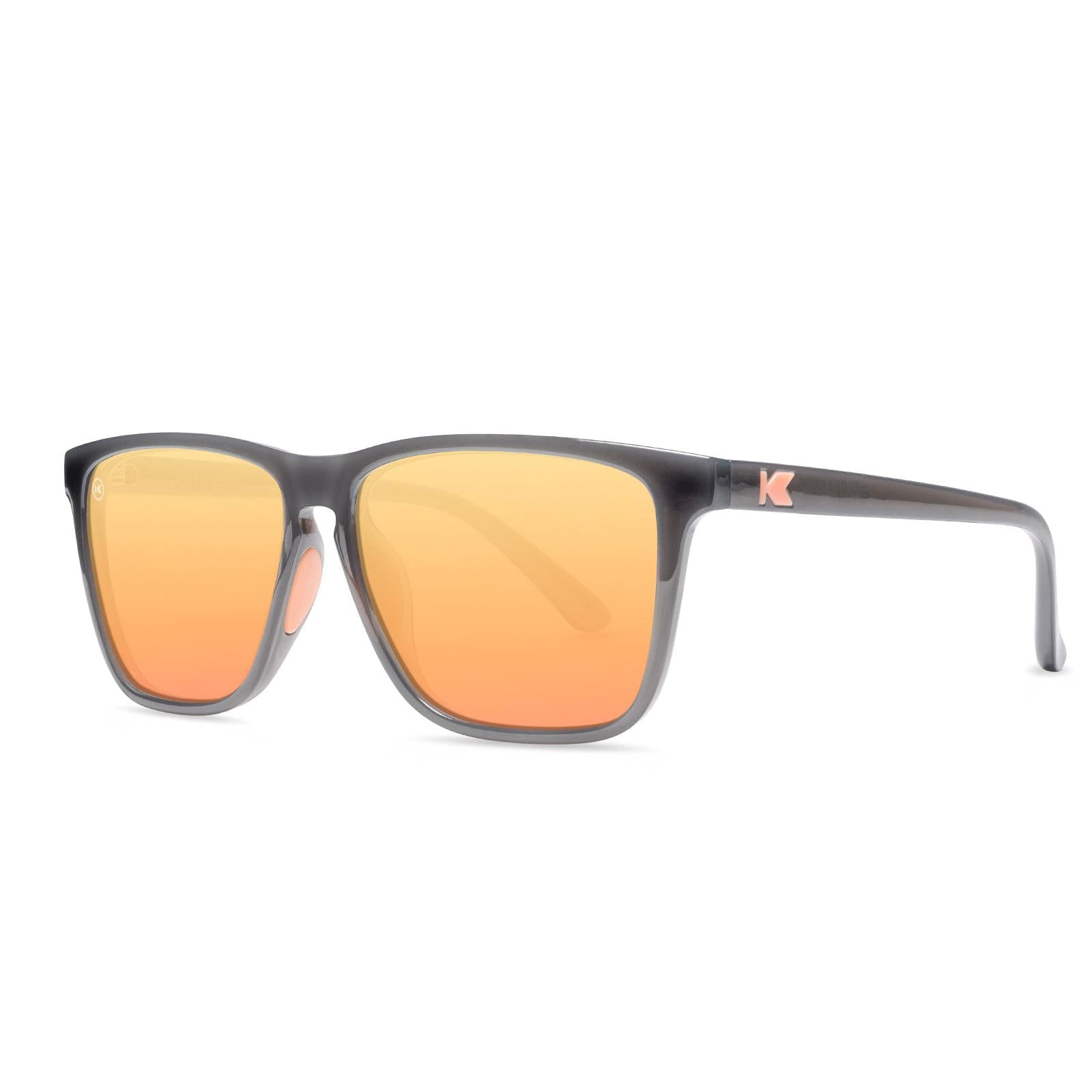 Sunglasses with Grey Frames and Polarized Peach Lenses, Threequarter