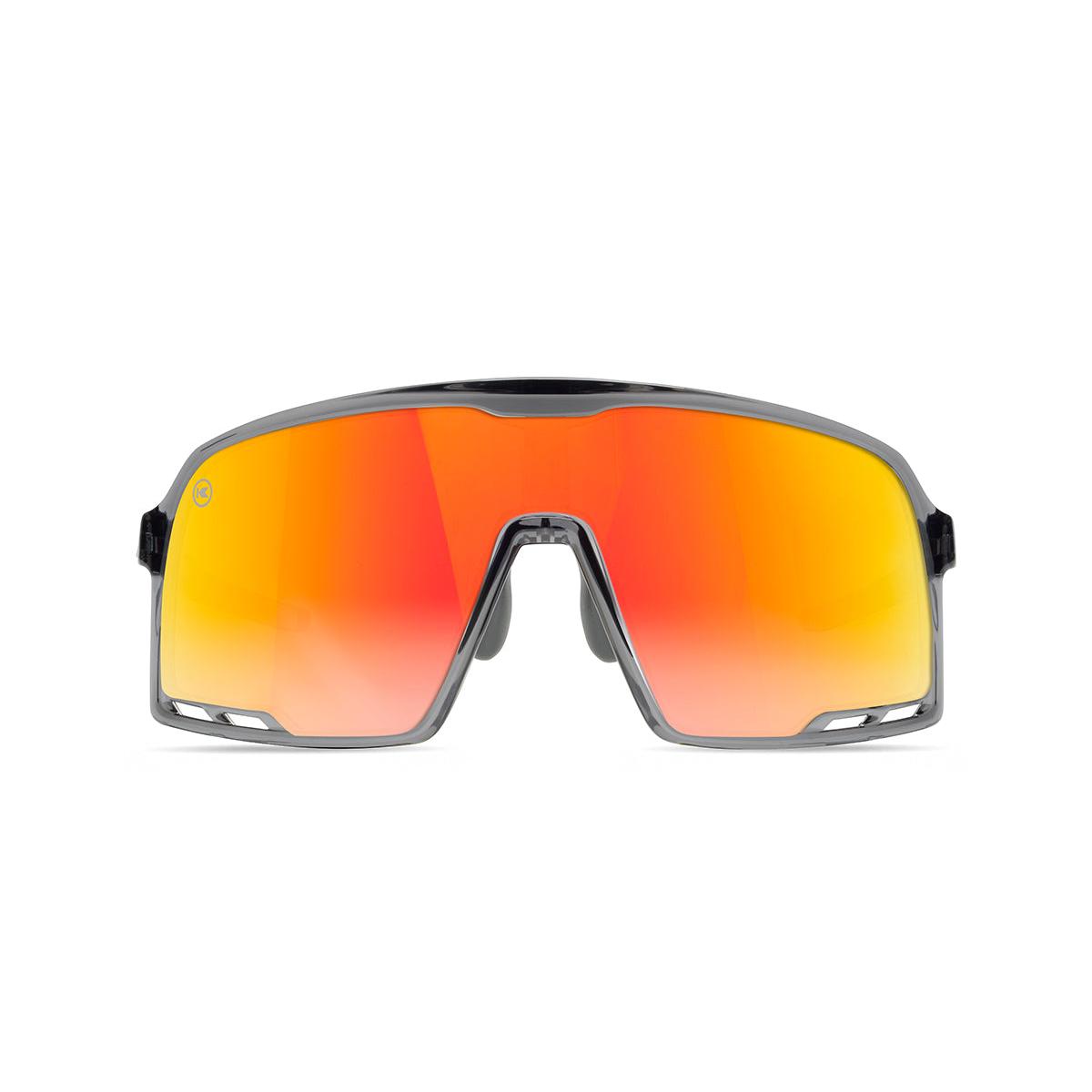 Sport Sunglasses with Clear Grey Frames and Red Sunset Lenses, Front