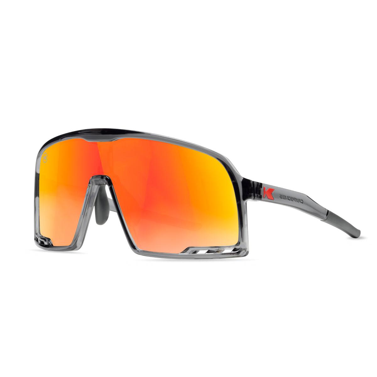 Sport Sunglasses with Clear Grey Frames and Red Sunset Lenses, Threequarter