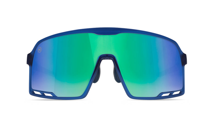 Sport Sunglasses with Rubberized Navy Frames and Caribbean Moonshine Lenses, Front