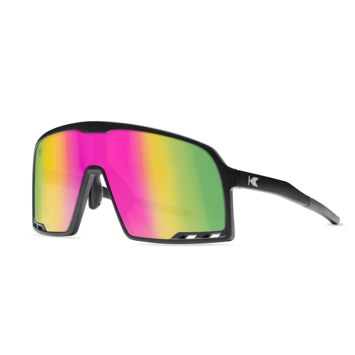 Sport Sunglasses with Matte Black Frames and Rainbow Lenses, Threequarter