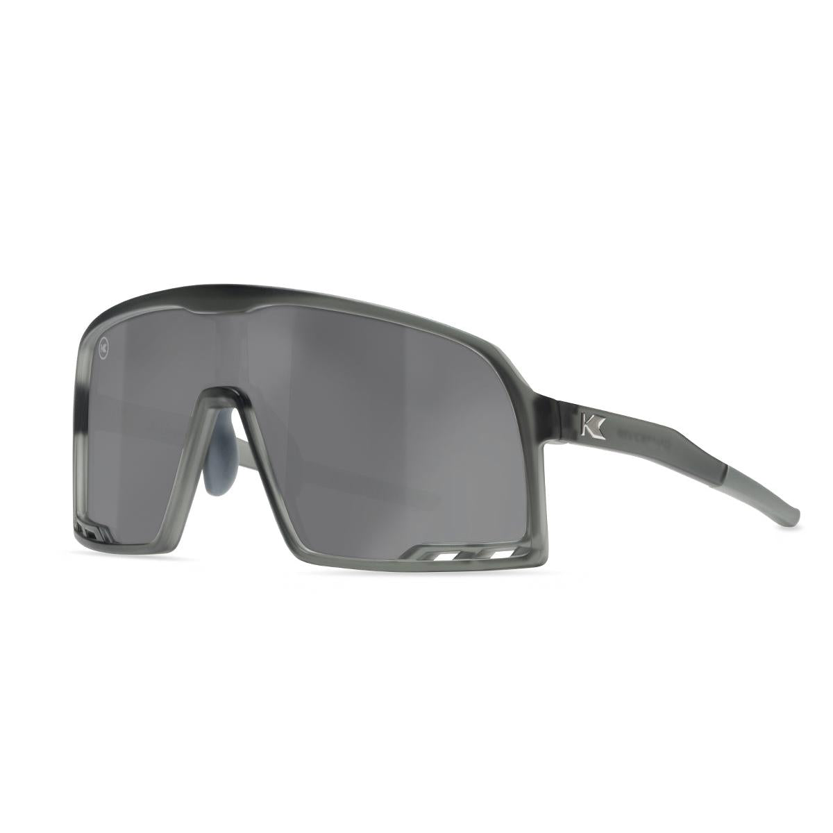 Sport Sunglasses with Frosted Grey Frames and Silver Smoke Lenses, Threequarter