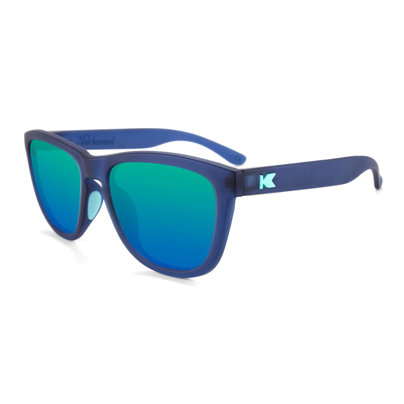 Sunglasses with Navy Frames and Polarized Mint Green Lenses, Flyover