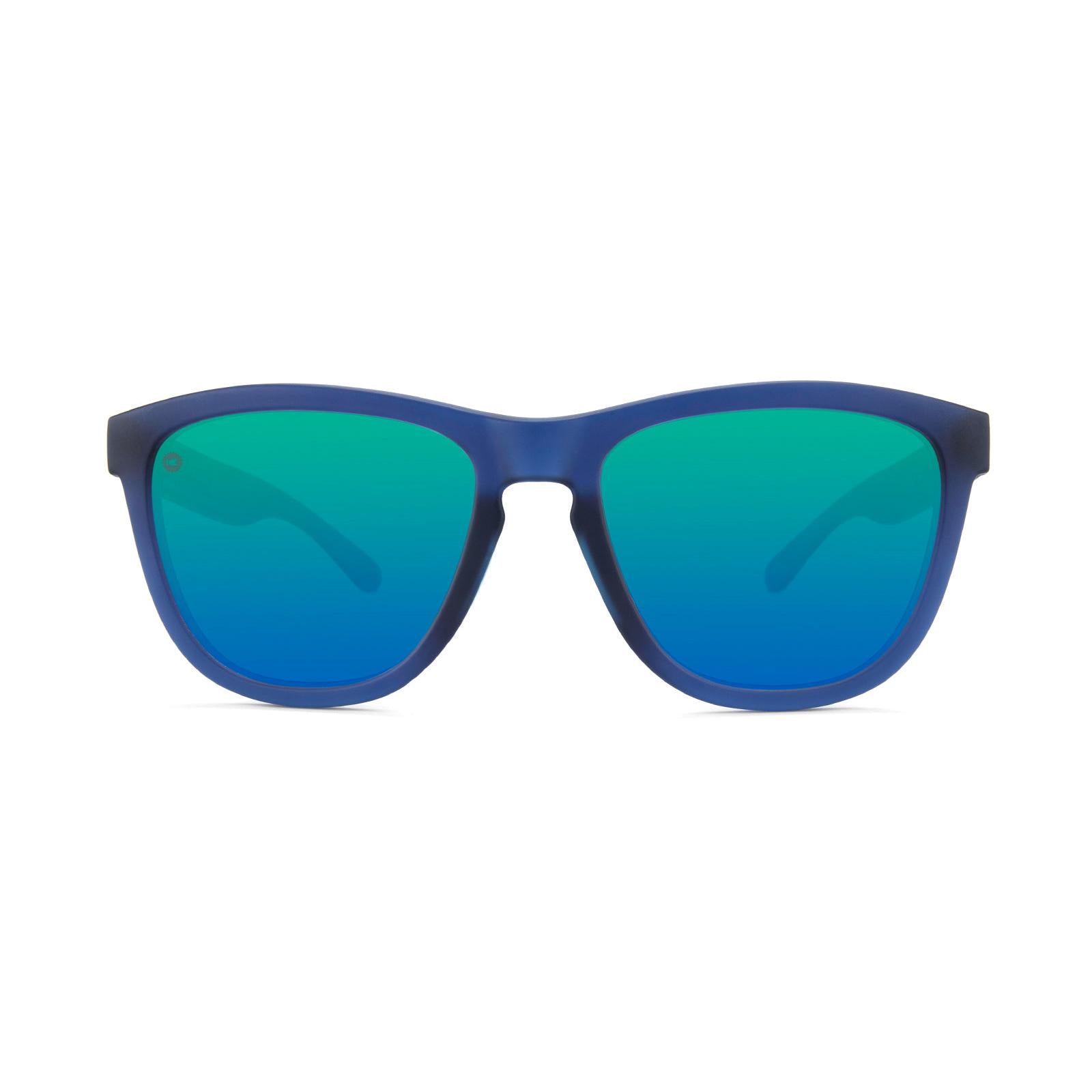 Sunglasses with Navy Frames and Polarized Mint Green Lenses, Front