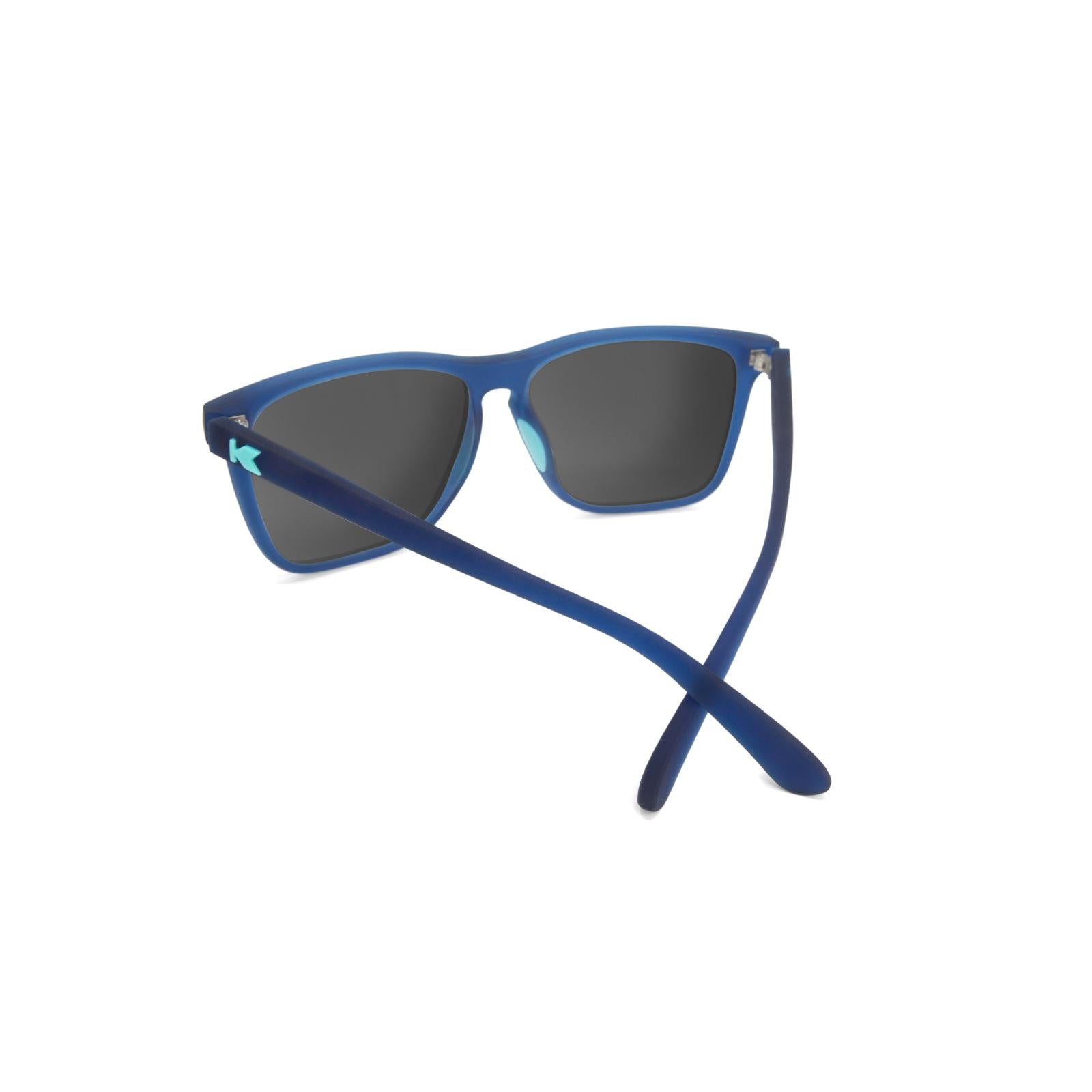 Sunglasses with Navy Frames and Polarized Mint Green Lenses, Back