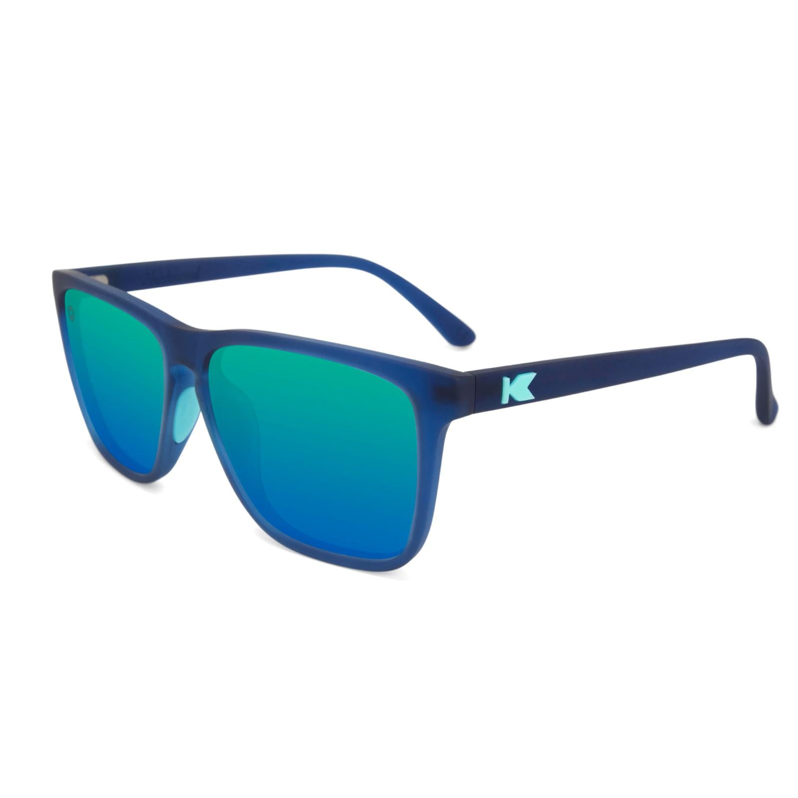 Sunglasses with Navy Frames and Polarized Mint Green Lenses, Flyover
