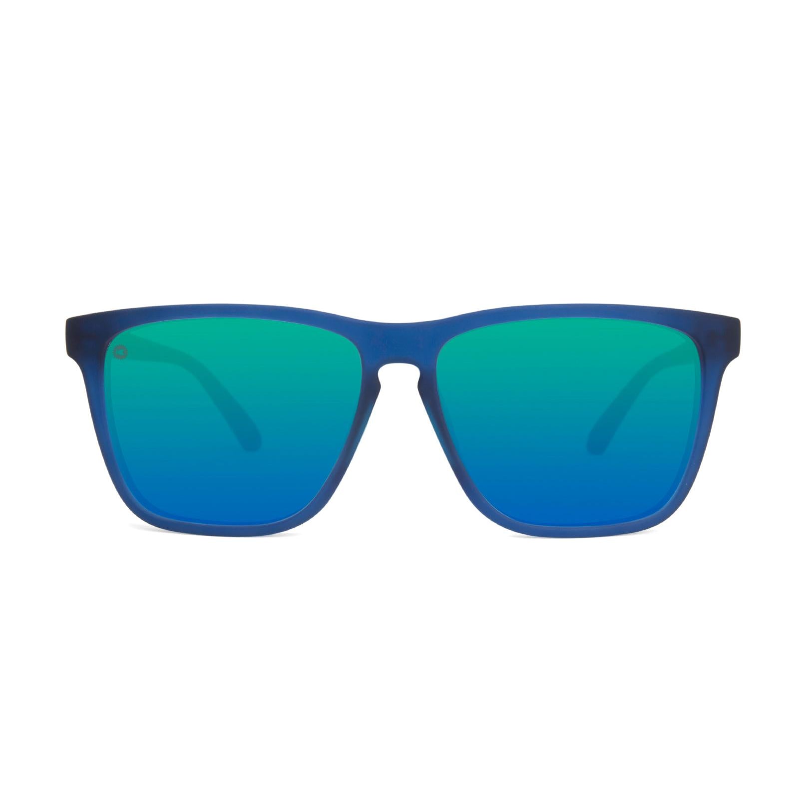Sunglasses with Navy Frames and Polarized Mint Green Lenses, Front