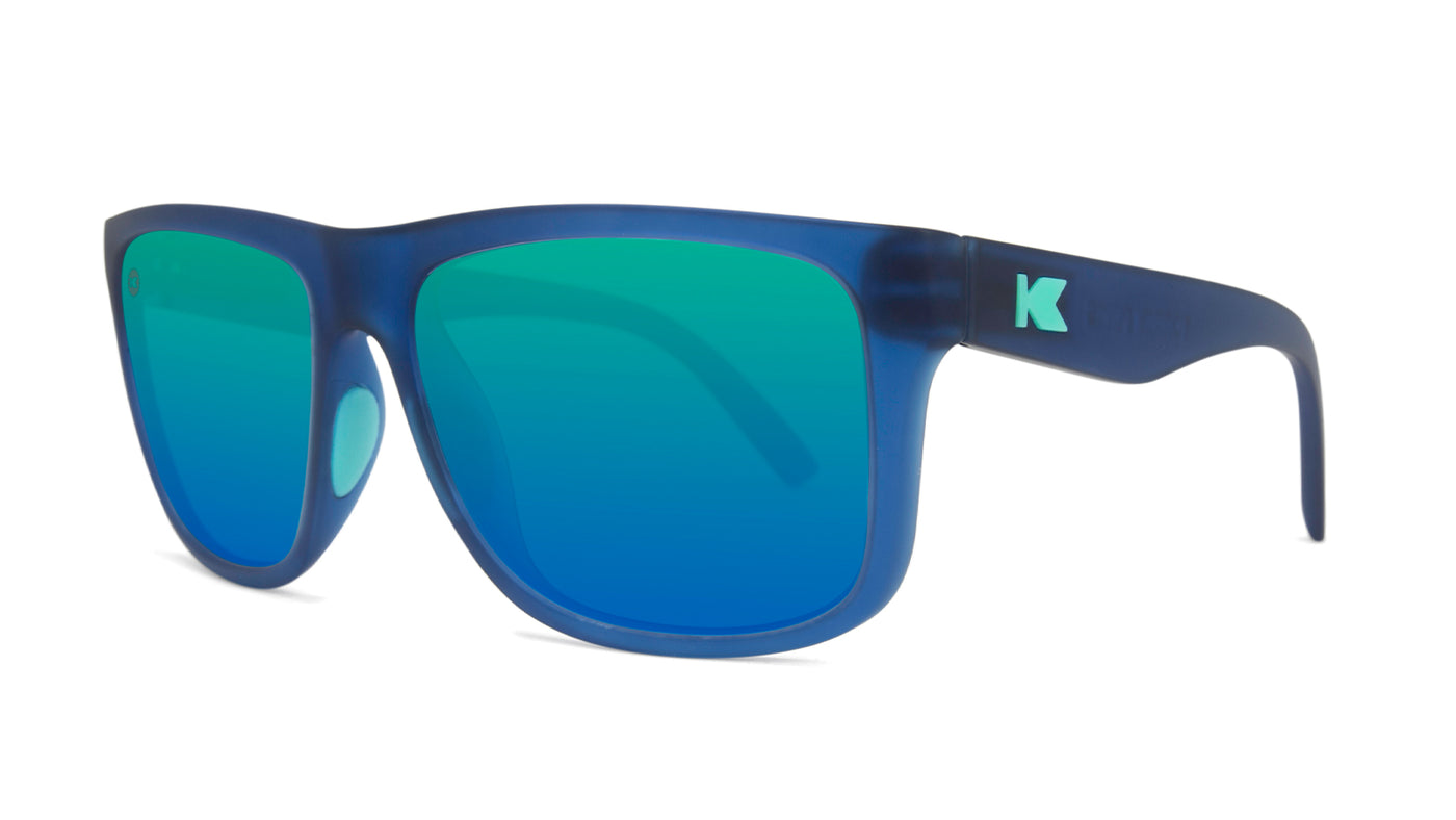 Sunglasses with Navy Frames and Polarized Green Lenses, Threequarter