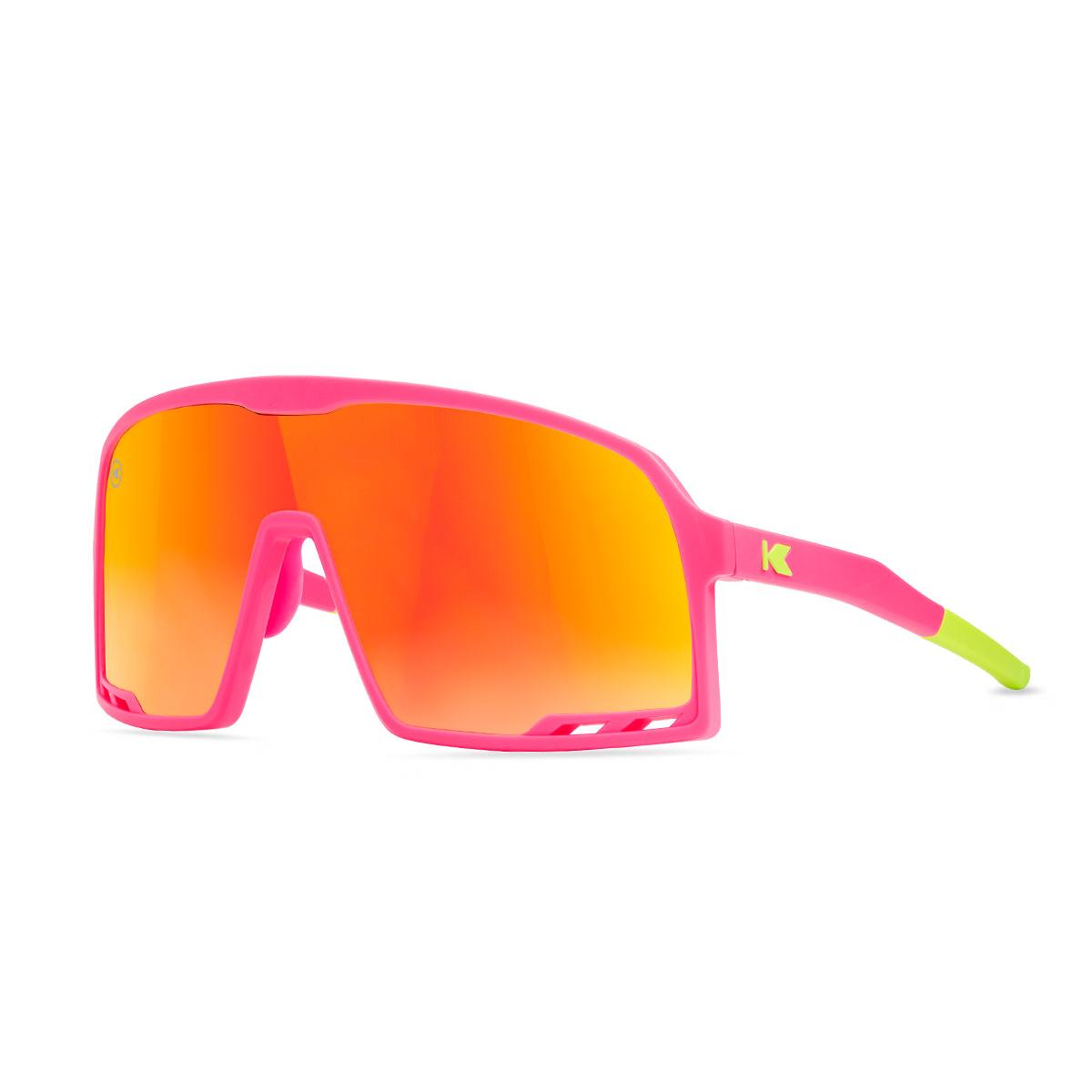Sunglasses with Hot Pink Frames and Red Sunset Lenses, Threequarter