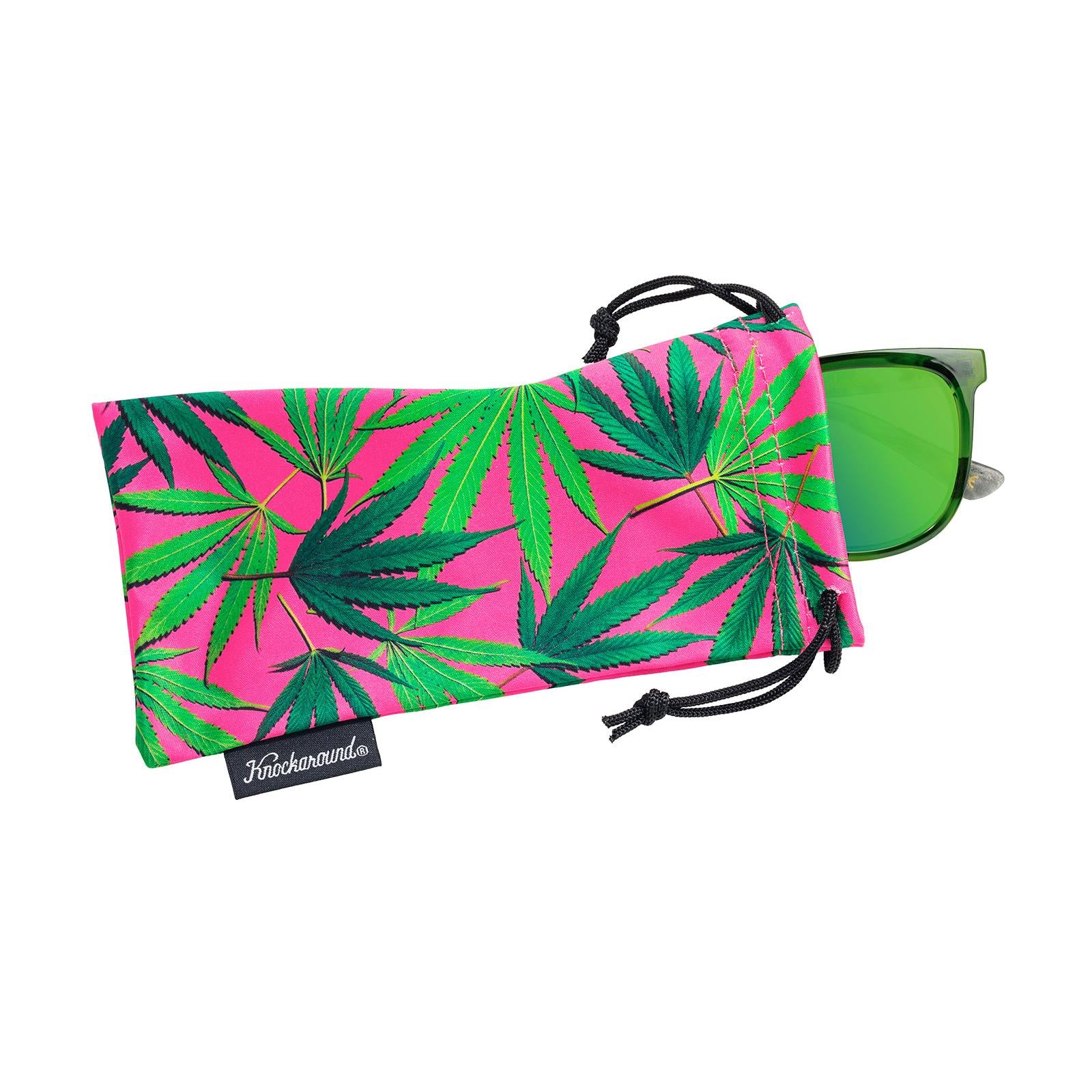 Sunglasses with Emerald haze front frame Translucent smoke puff arms Polarized ganja green lenses
