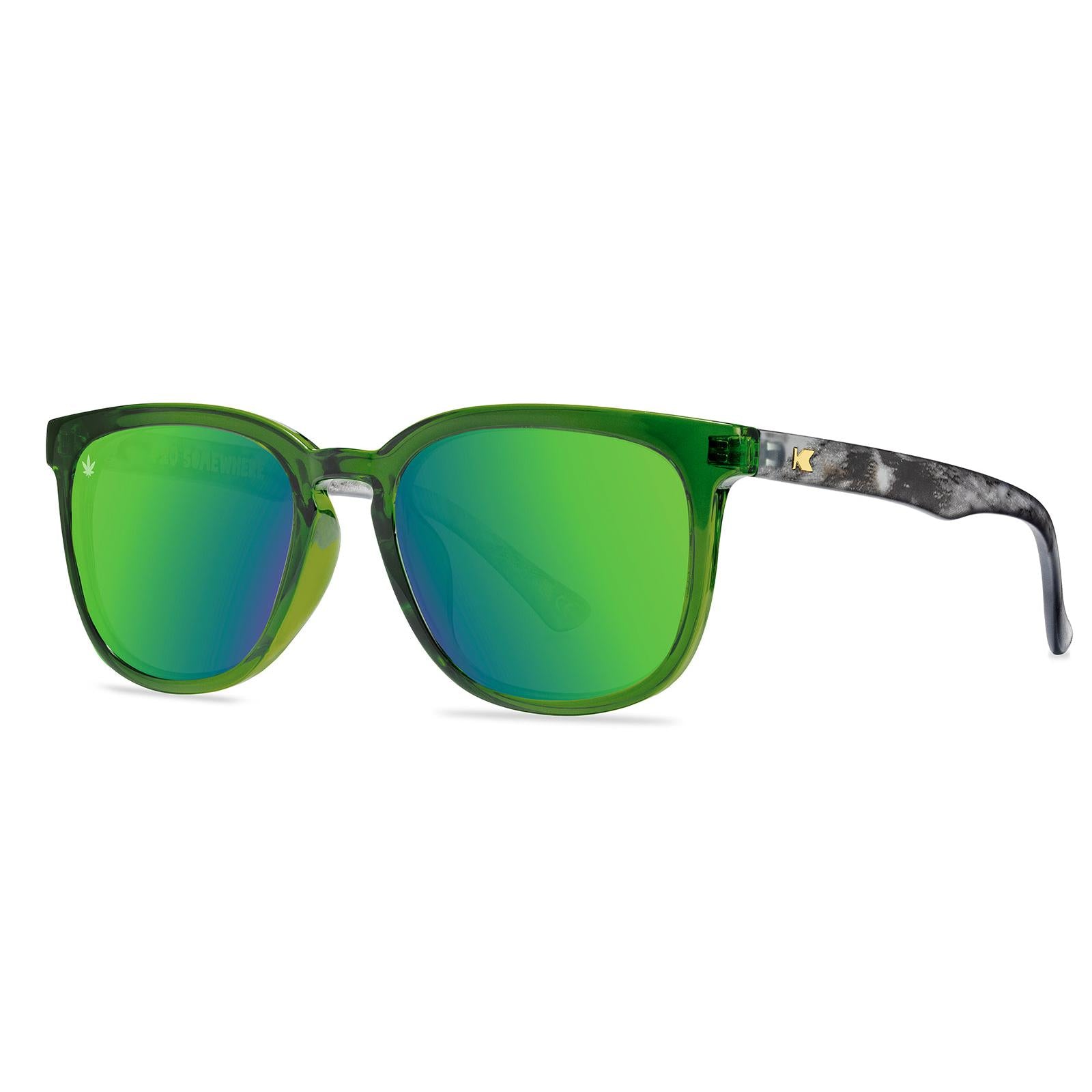 Sunglasses with Emerald haze front frame Translucent smoke puff arms Polarized ganja green lenses