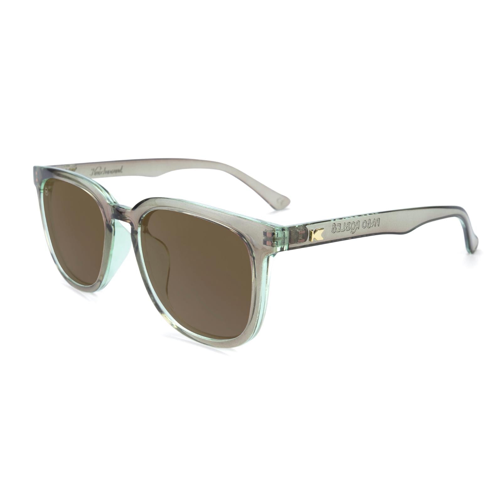Sunglasses with Aged Sage Frame and Polarized Amber Lenses, Flyover