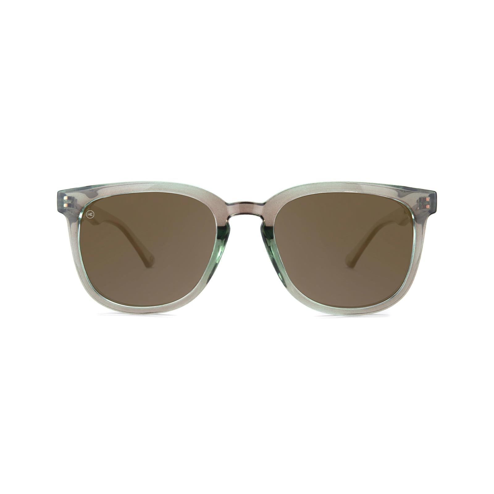 Sunglasses with Aged Sage Frame and Polarized Amber Lenses, Front