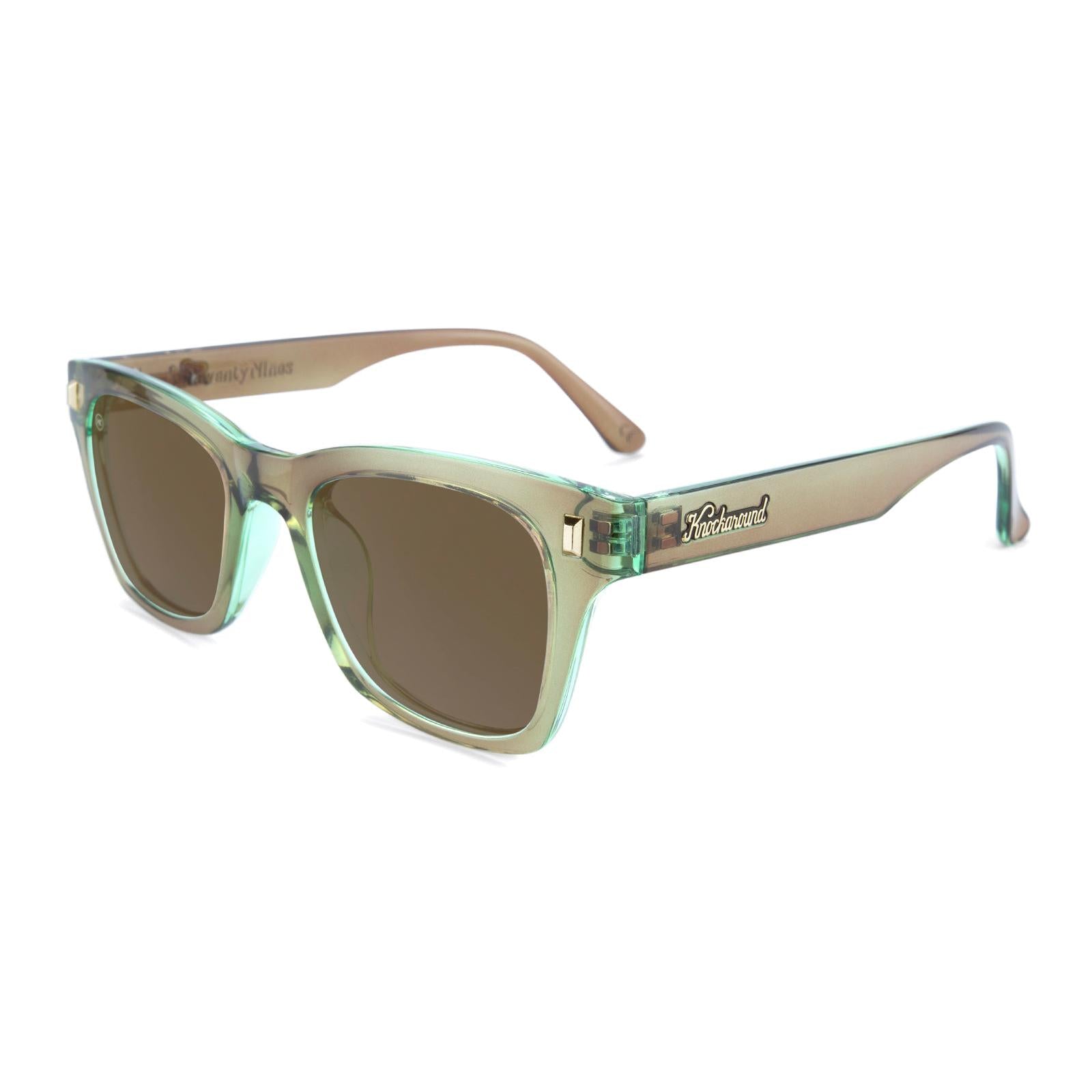 Sunglasses with Aged Sage Frame and Polarized Amber Lenses, Flyover