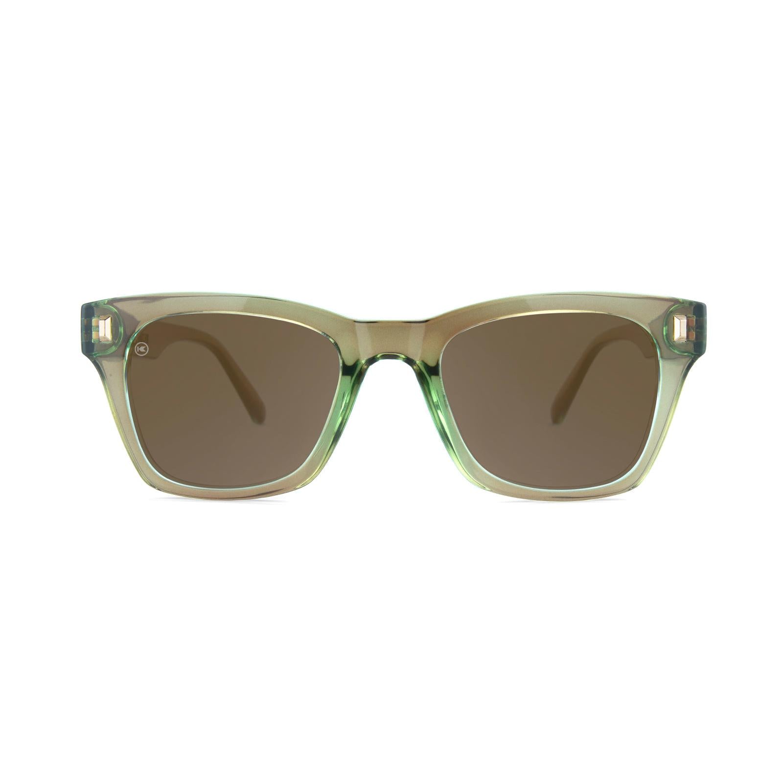 Sunglasses with Aged Sage Frame and Polarized Amber Lenses, Front