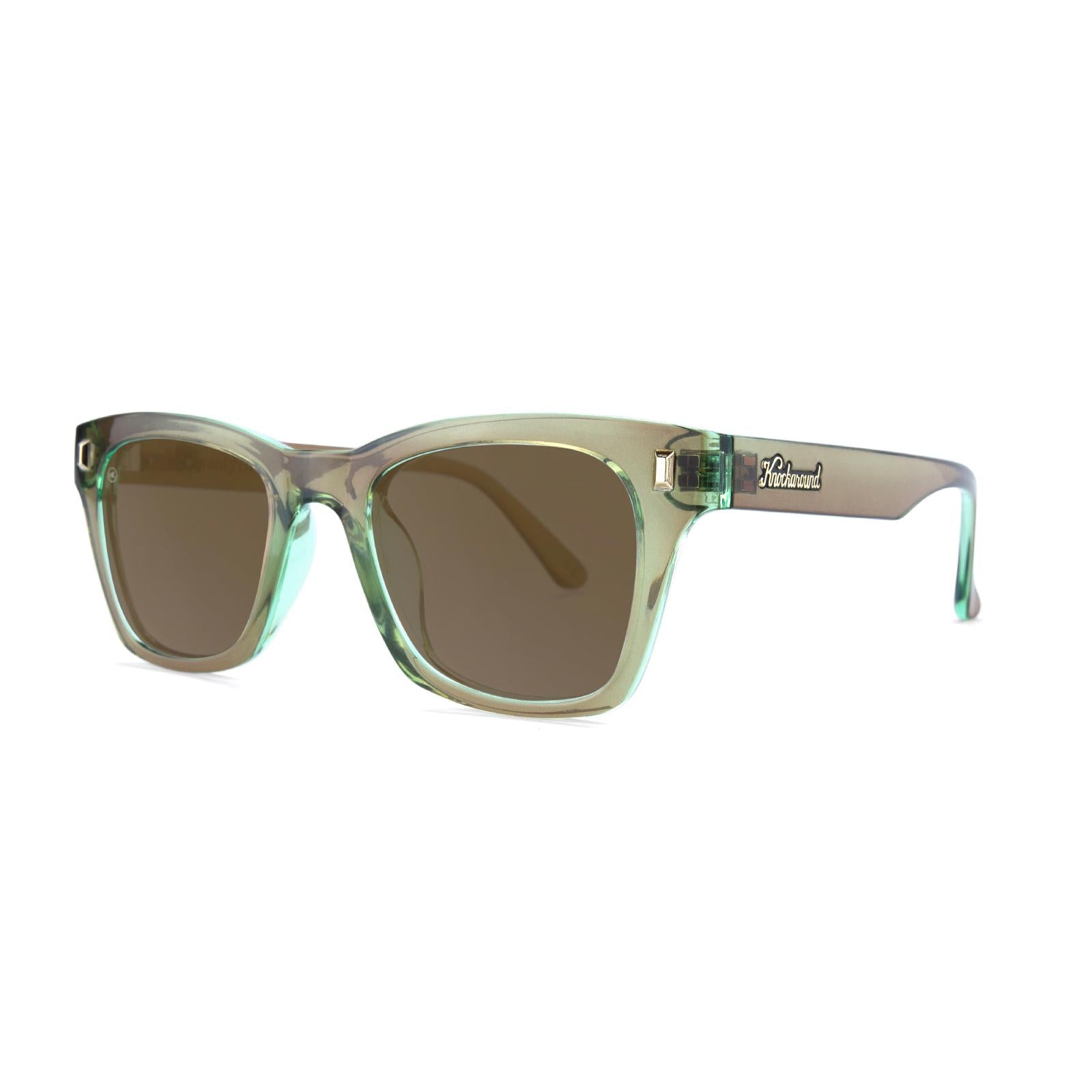 Sunglasses with Aged Sage Frame and Polarized Amber Lenses, Threequarter