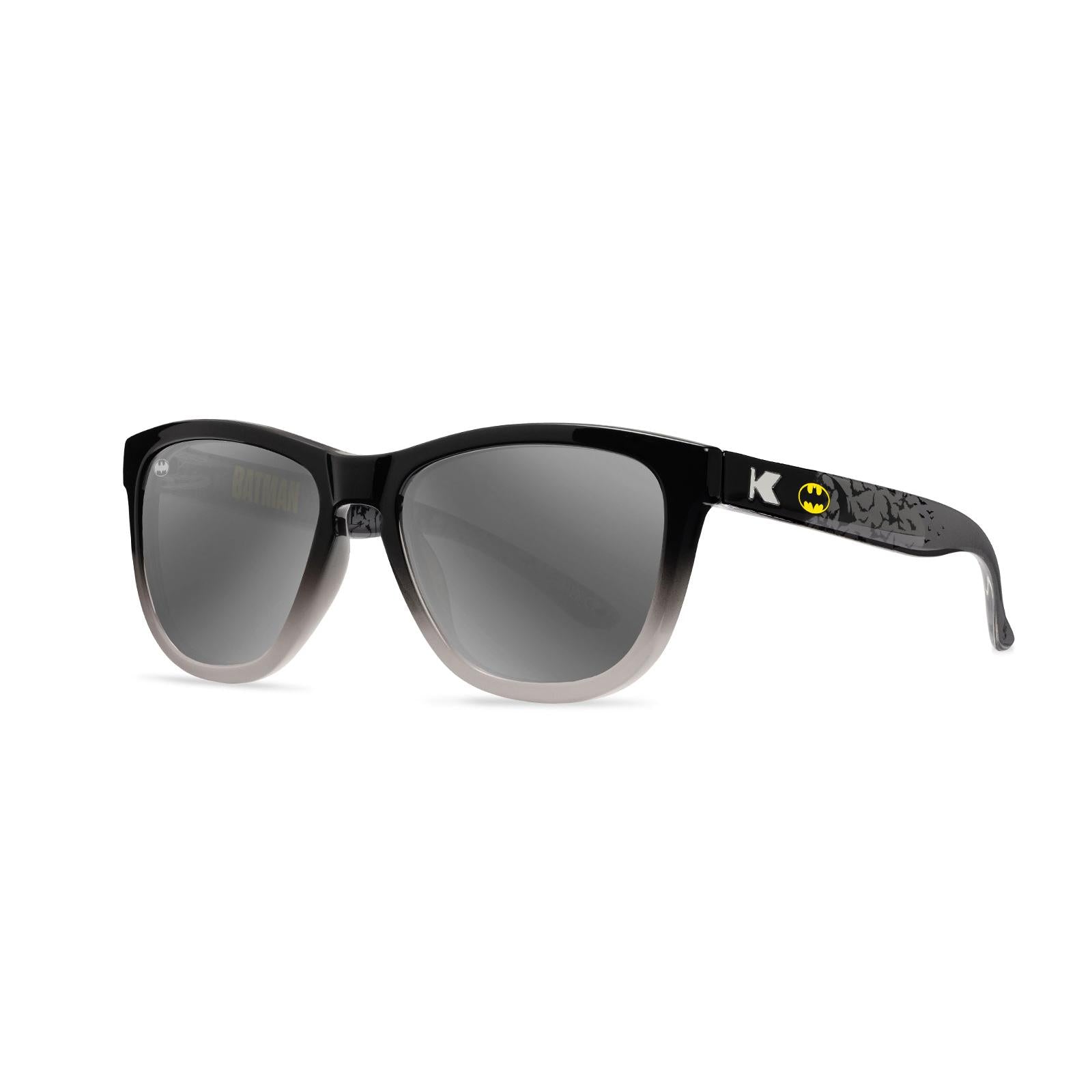 Knockaround Batman Kids Premiums Sunglasses with polarized silver lenses, threequarter