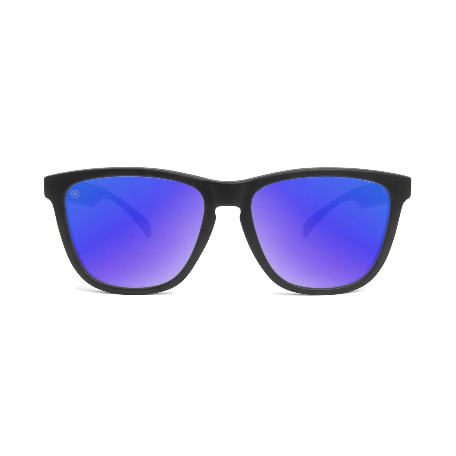 Sunglasses with Black Frame and Polarized Blue Moonshine Lenses, Front