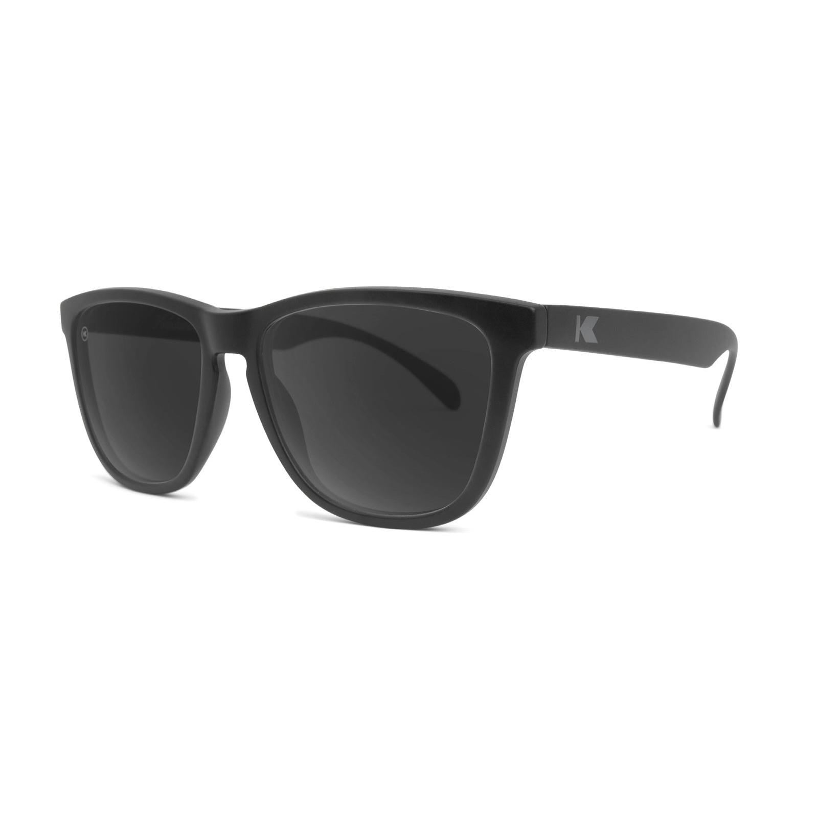 Sunglasses with Black Frame and Polarized Black Smoke Lenses, Threequarter