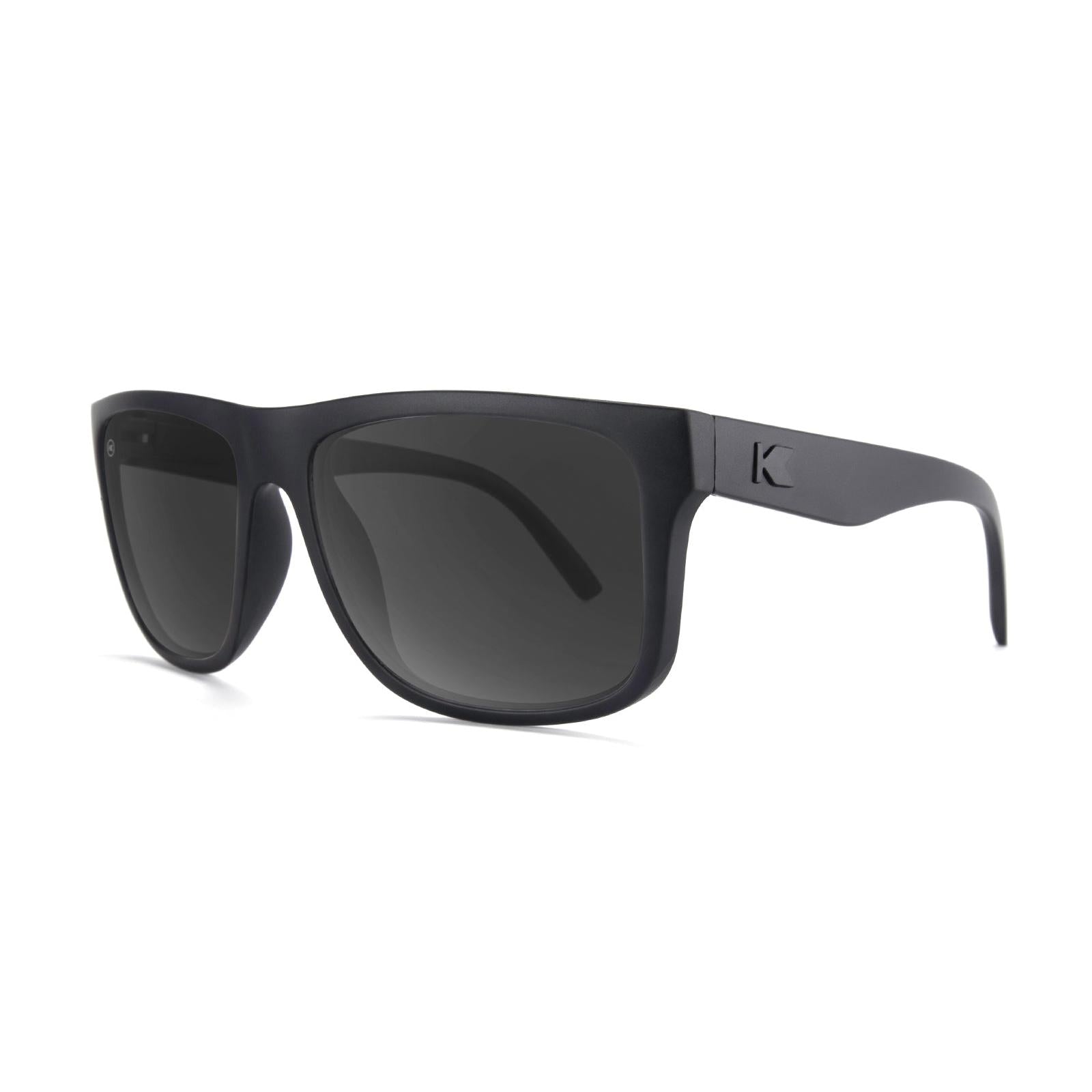 Sunglasses with Matte Black Frame and Polarized Black Smoke Lenses, Threequarter