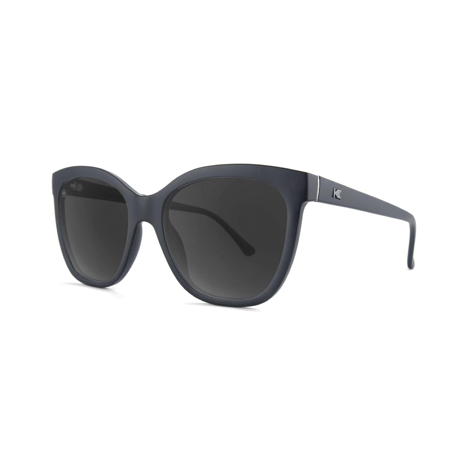 Sunglasses with Matte Black Frames and Polarized Black Smoke Lenses, Threequarter