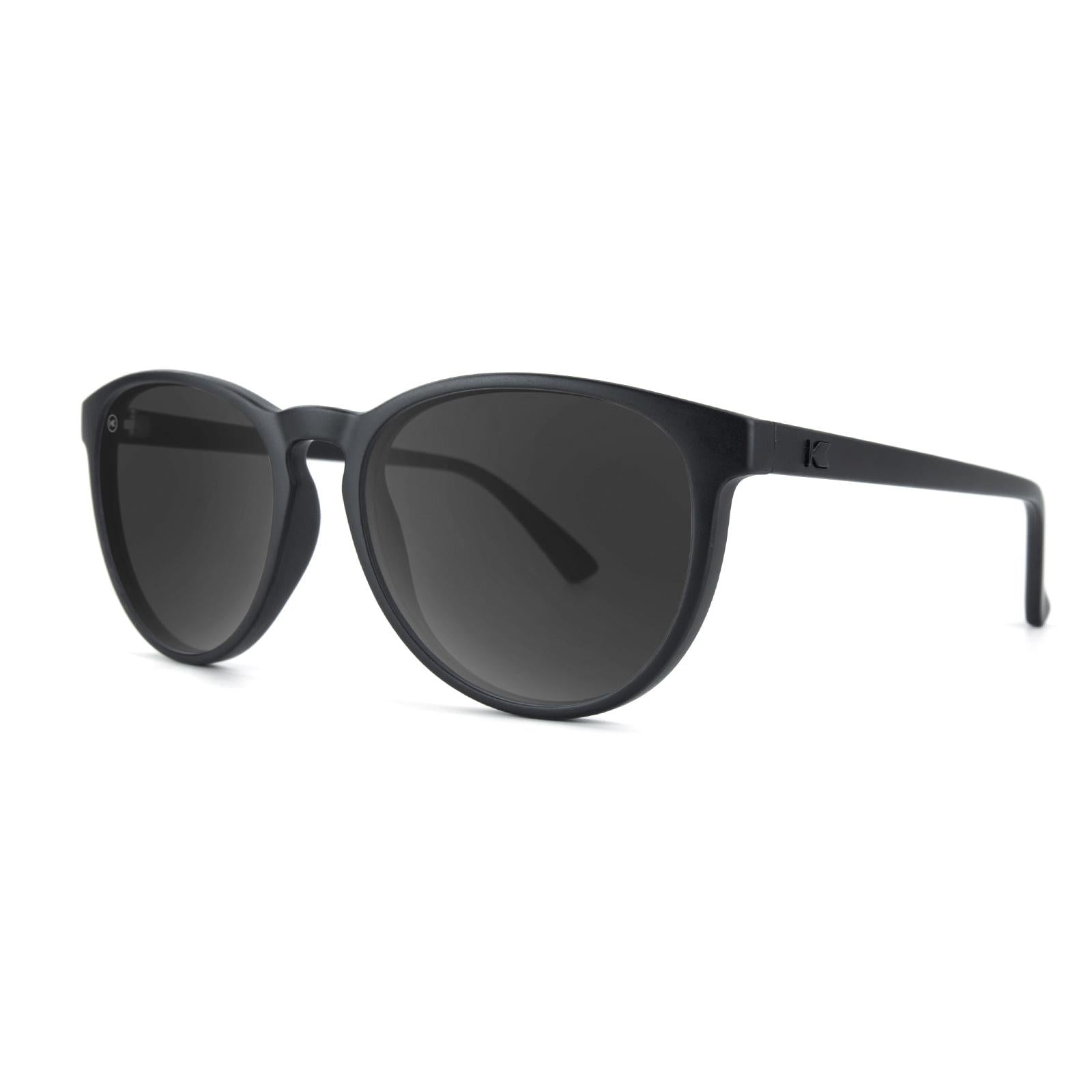 Sunglasses with Matte Black Frame and Polarized Smoke Lenses, Threequarter
