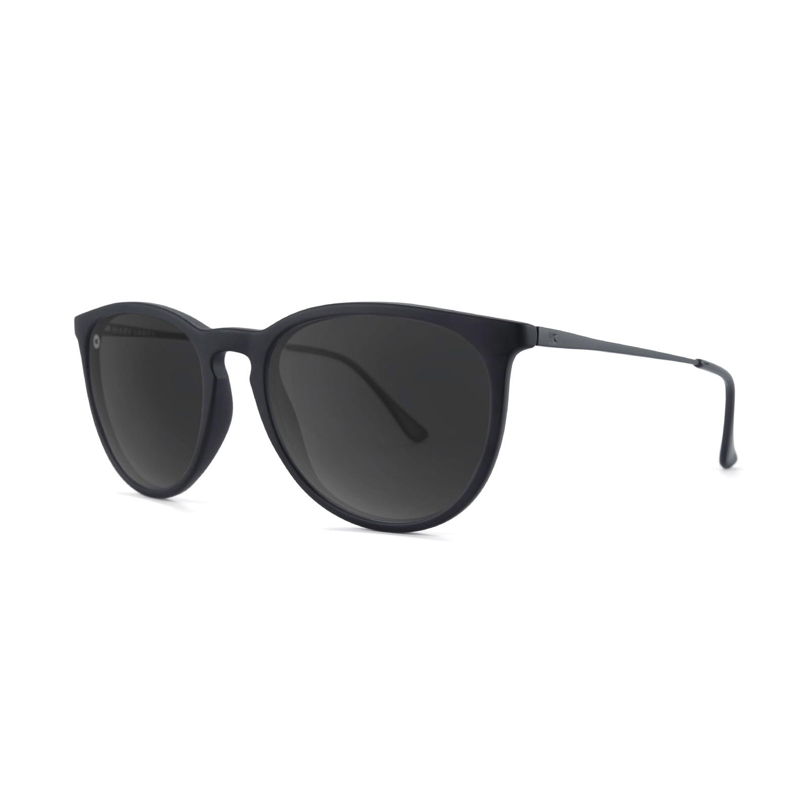 Sunglasses with Matte Black Frame and Polarized Black Smoke Lenses, Threequarter