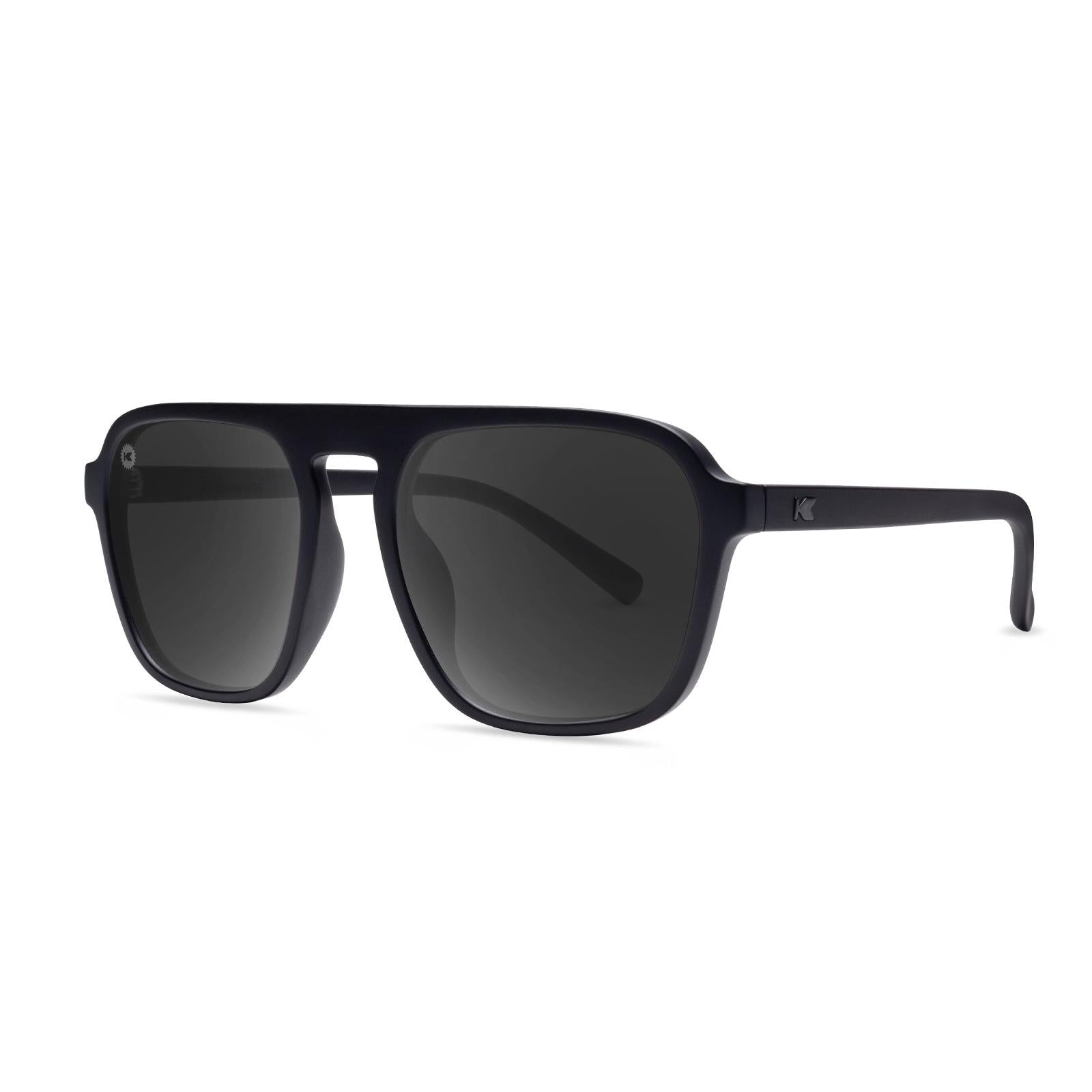 Sunglasses with Black Frames and Polarized Black Lenses, Threequarter