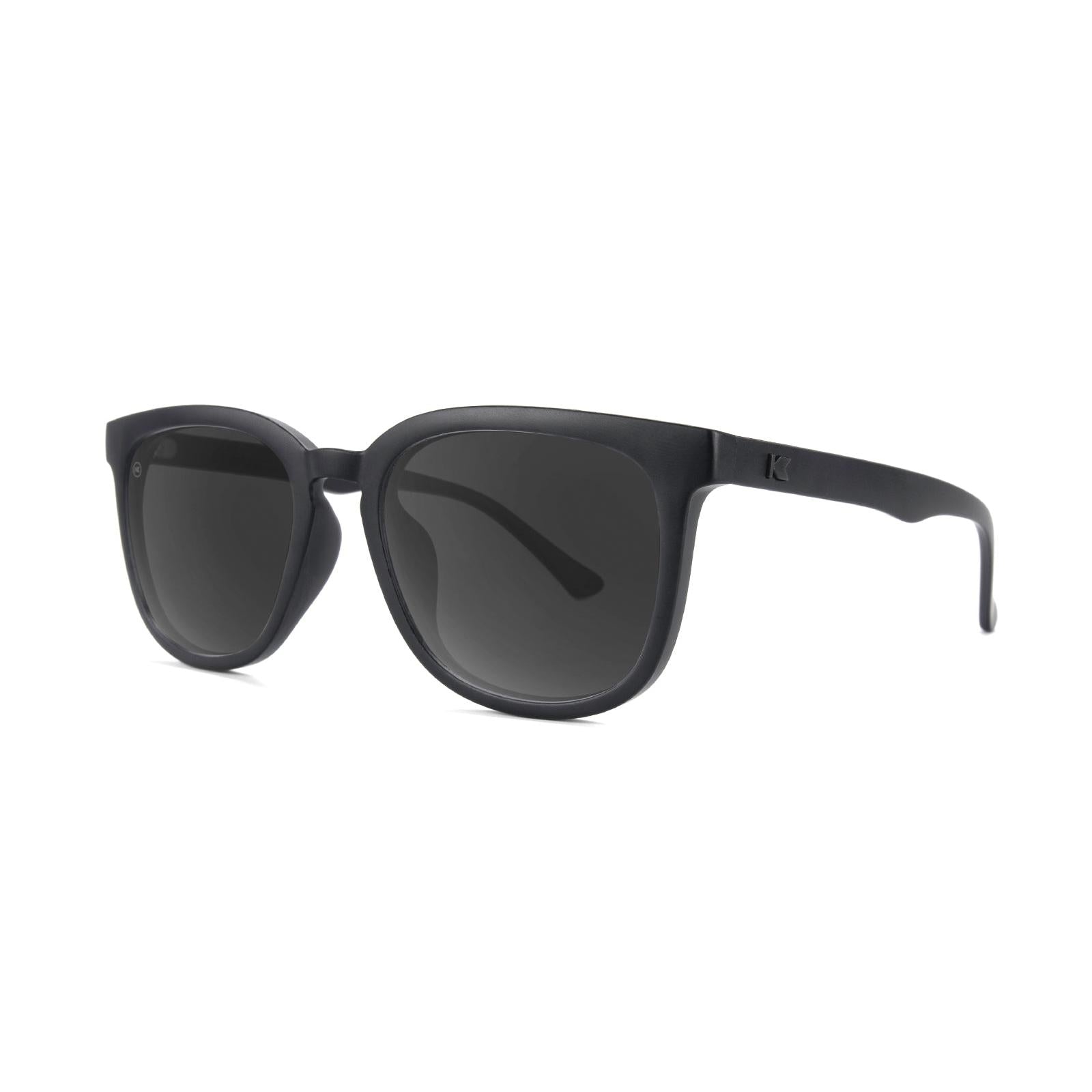 Sunglasses with Matte Black Frames and Polarized Black Smoke Lenses, Threequarter