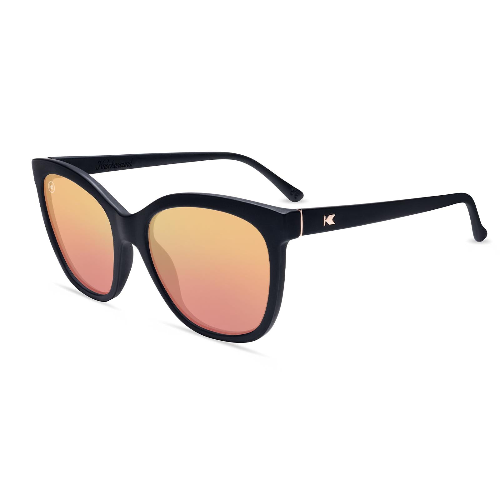 Sunglasses with Matte Black Frames and Polarized Rose Gold Lenses, Flyover