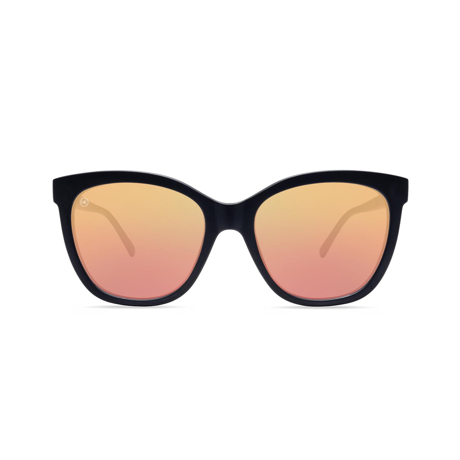 Sunglasses with Matte Black Frames and Polarized Rose Gold Lenses, Front