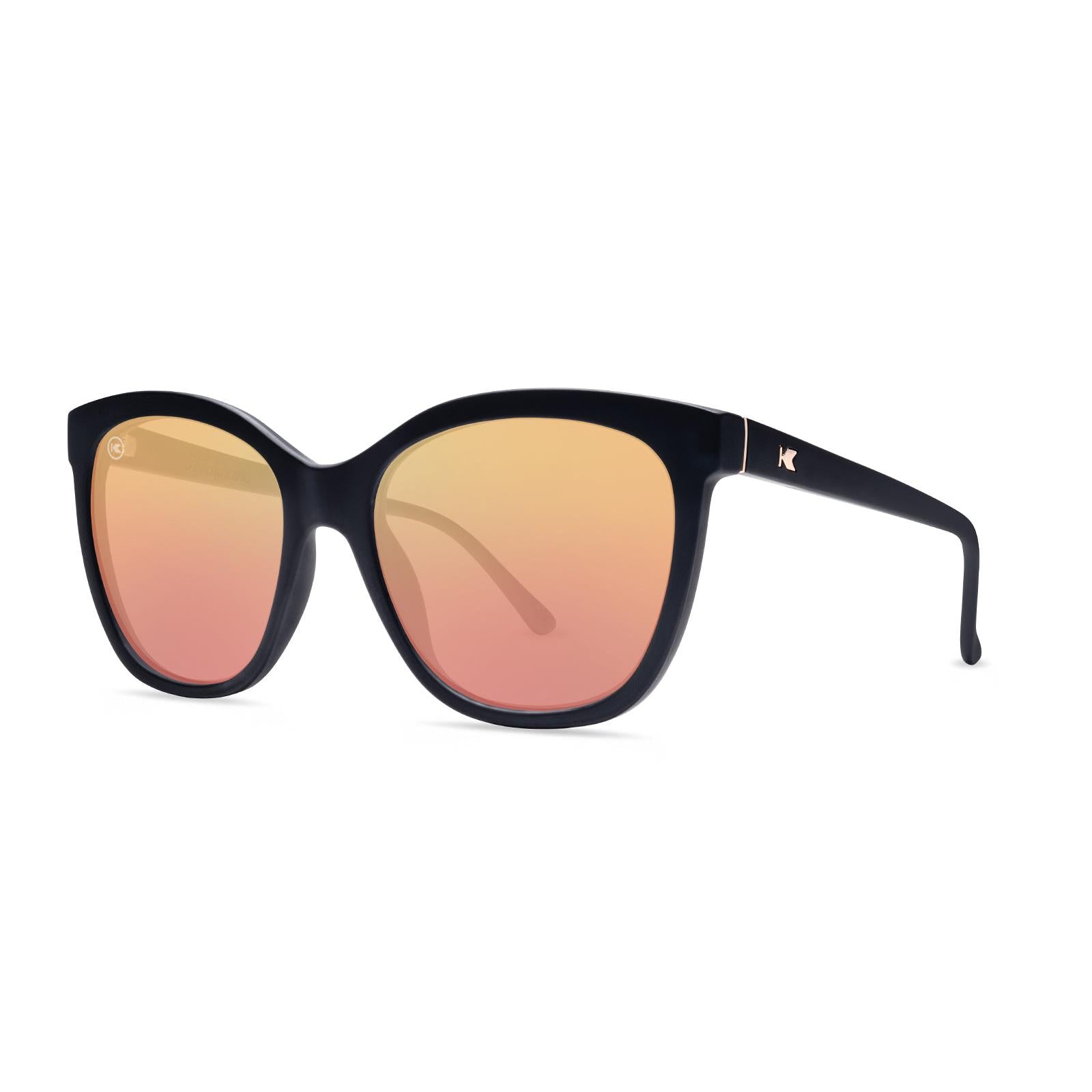 Sunglasses with Matte Black Frames and Polarized Rose Gold Lenses, Threequarter