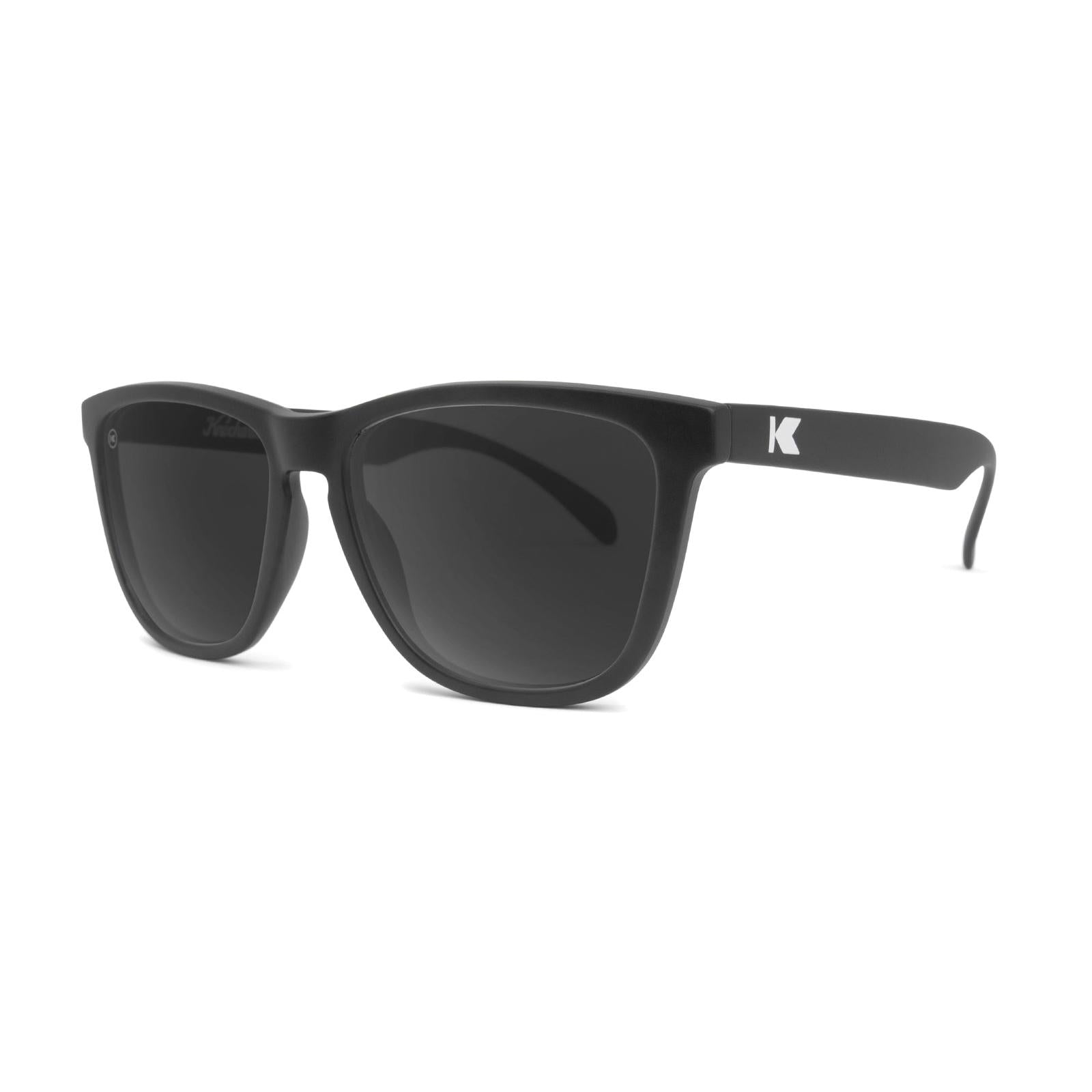 Sunglasses with Black Frame and Polarized Black Smoke Lenses, Threequarter