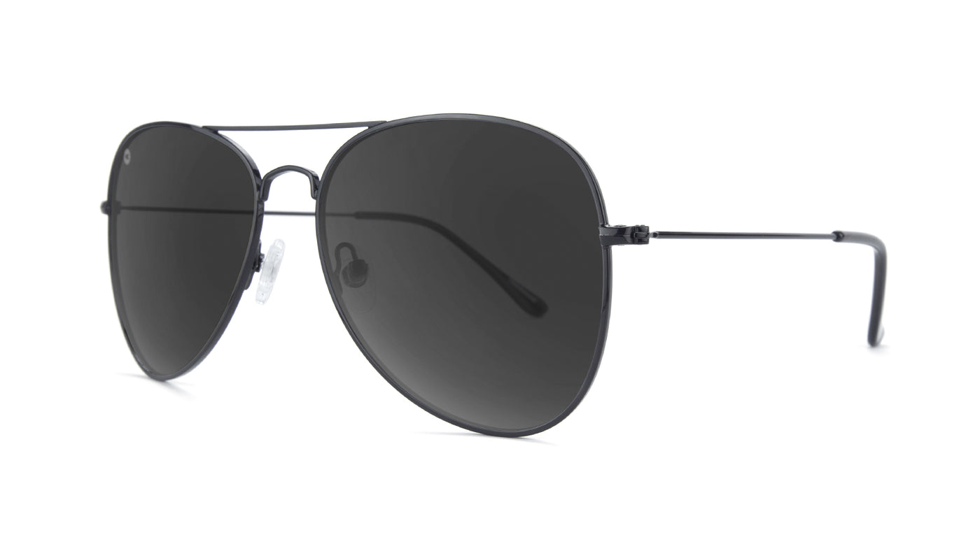 Sunglasses with Black Metal Frame and Polarized Black Smoke Lenses, Threequarter