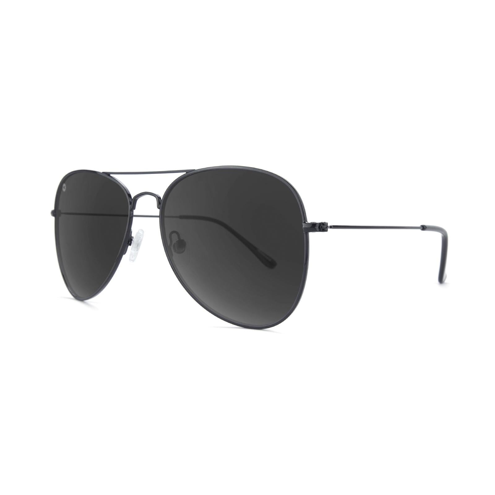 Sunglasses with Black Metal Frame and Polarized Black Smoke Lenses, Threequarter