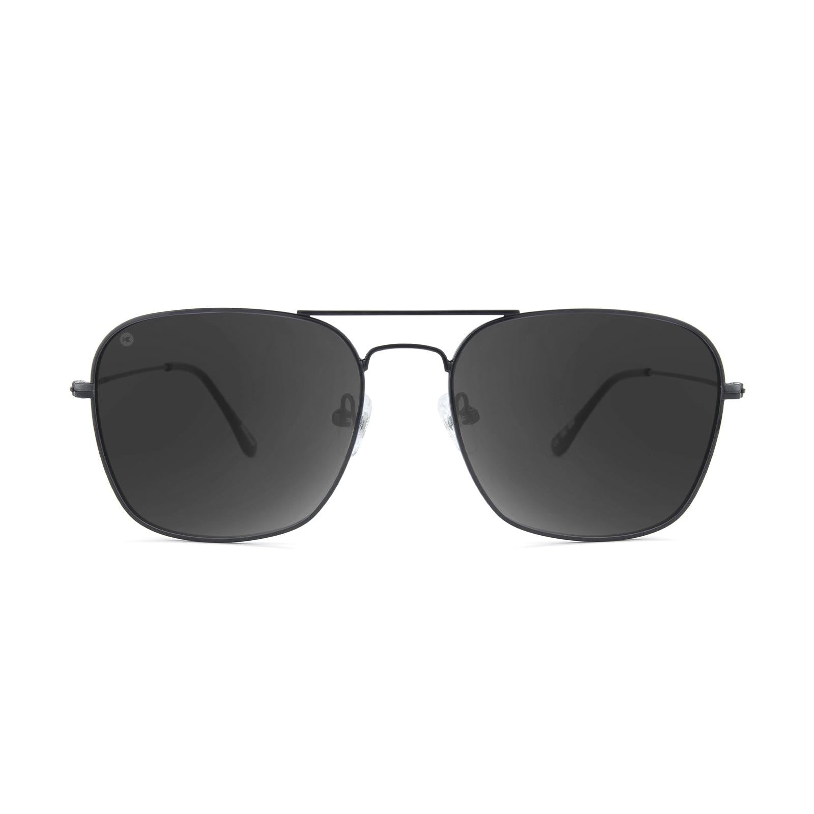 Sunglasses with Black Metal Frame and Polarized Smoke Lenses, Front