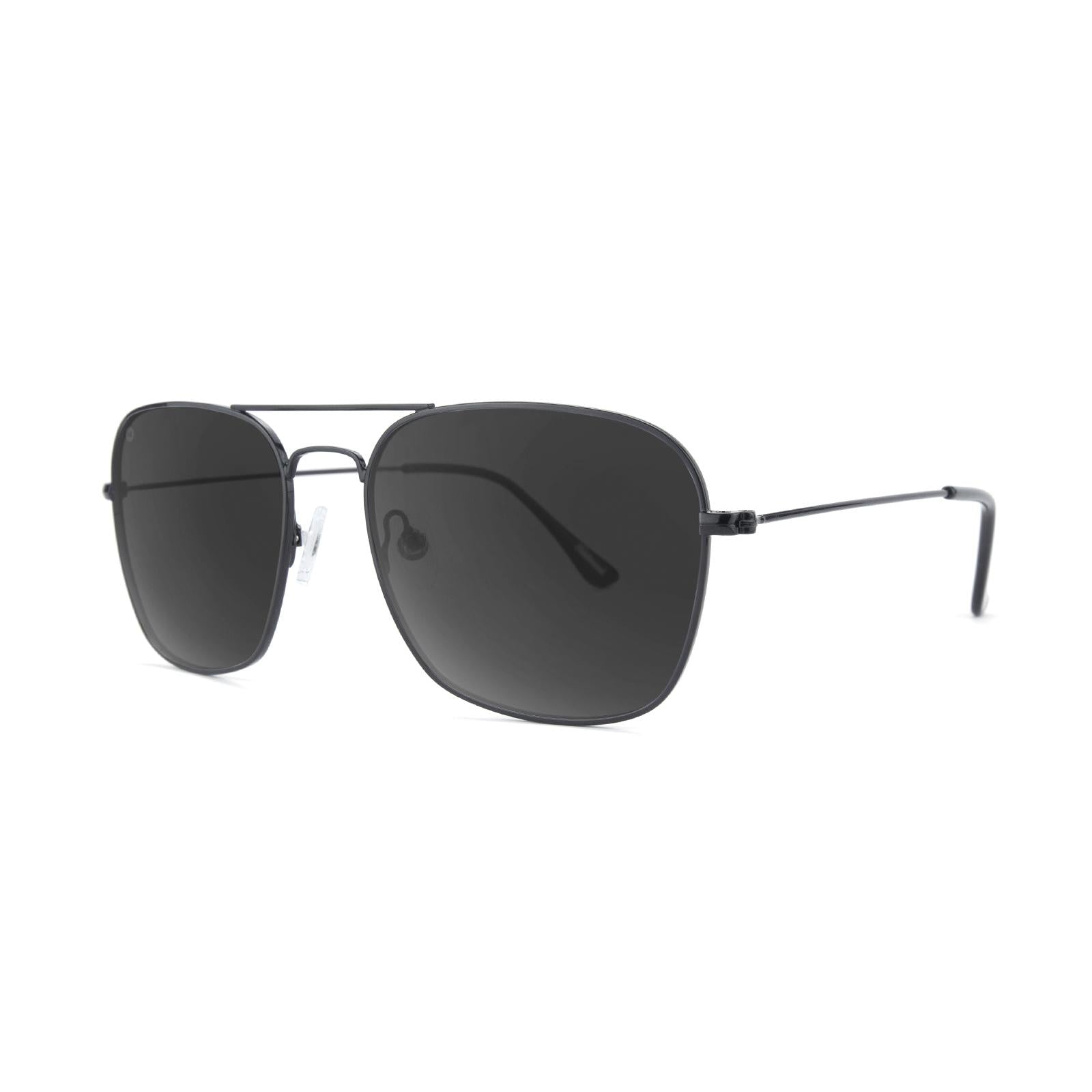 Sunglasses with Black Metal Frame and Polarized Smoke Lenses, Threequarter