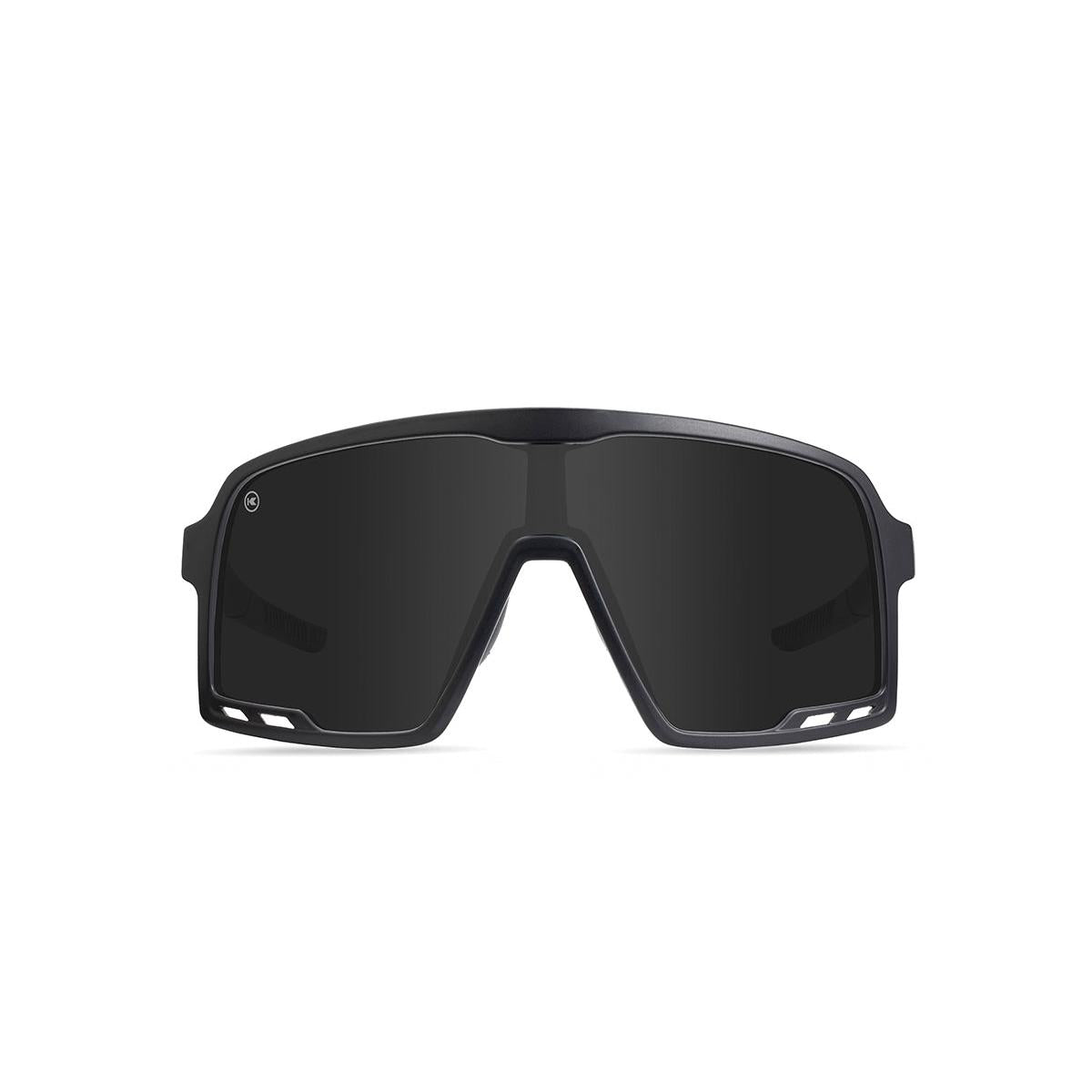 Kids Sport Sunglasses with Black Frames and Black Smoke Lenses, Front