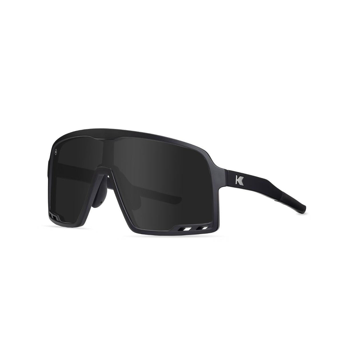 Kids Sport Sunglasses with Black Frames and Black Smoke Lenses, Threequarter